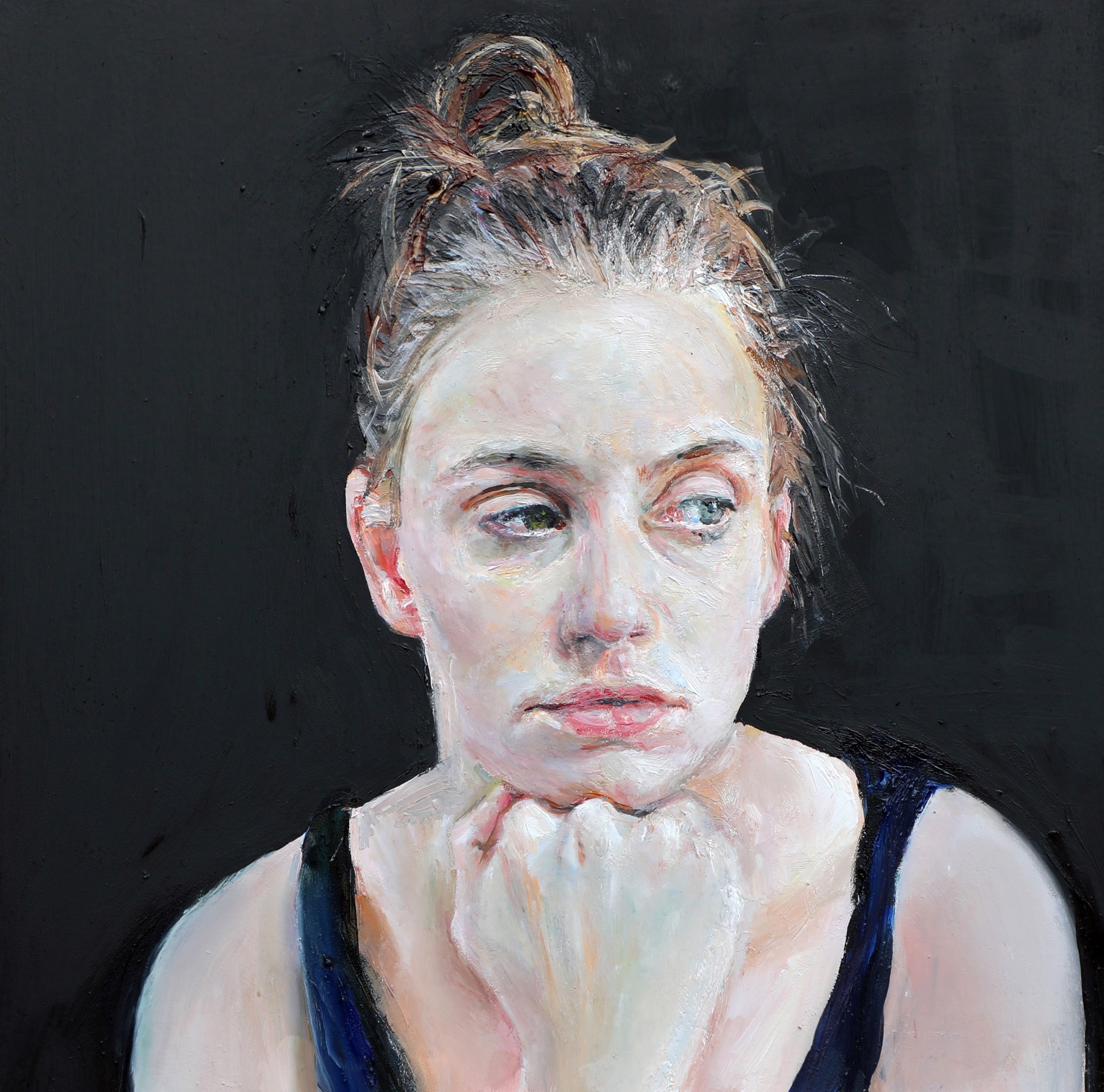 A painting of a woman with her hand on her chin.