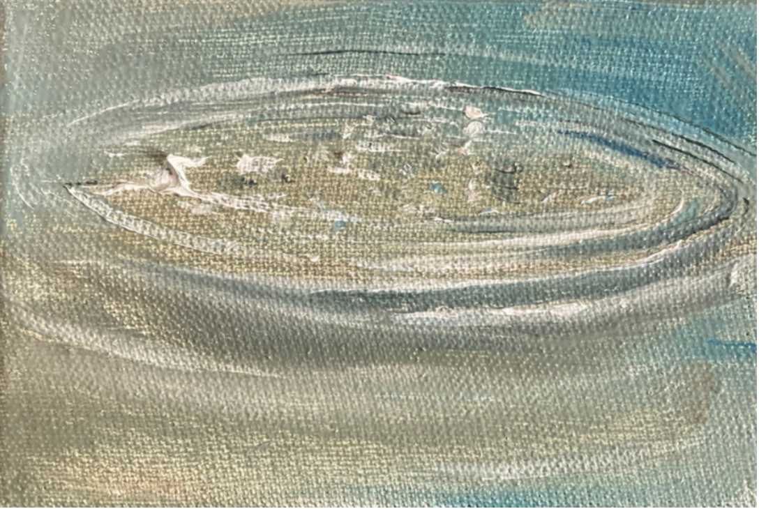 A painting of a rippled surface of water on a blue background.