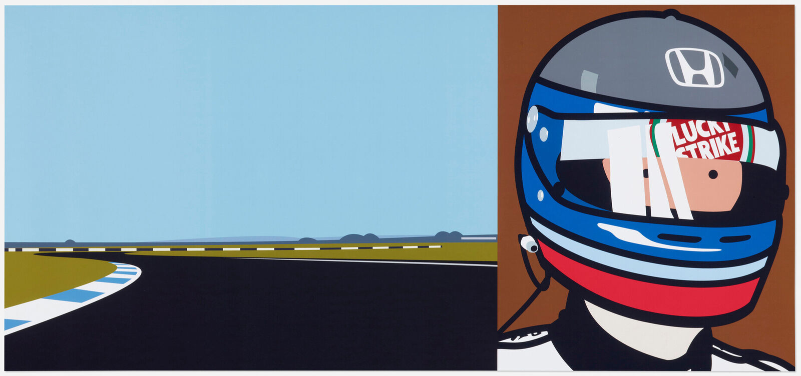 IMAGINE YOU ARE DRIVING (FAST) RIO WITH HELMET by Julian Opie, 2002