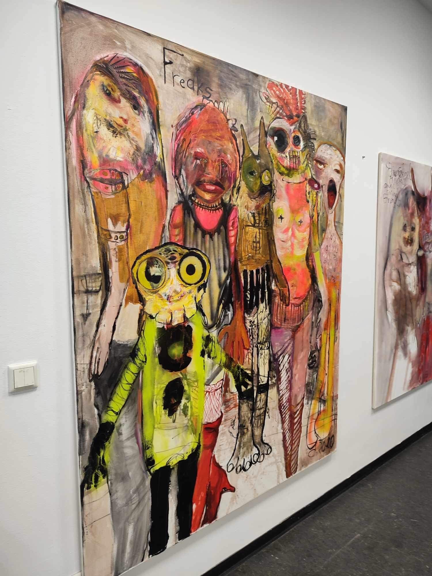 A painting of a group of people standing next to each other.