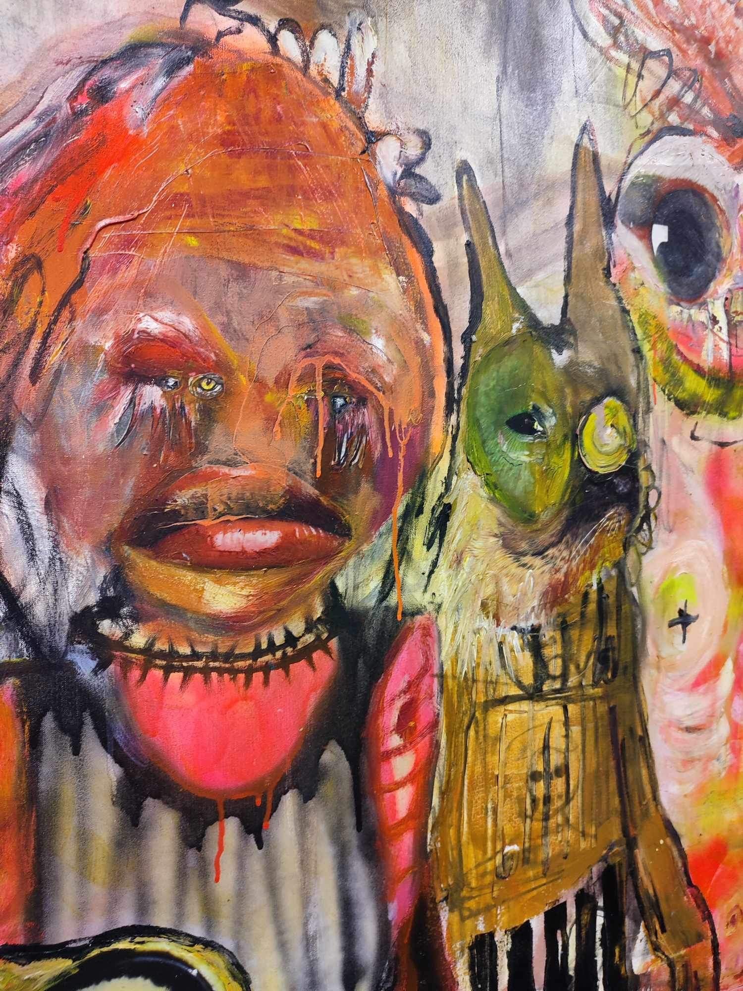 A painting of a group of people standing next to each other.