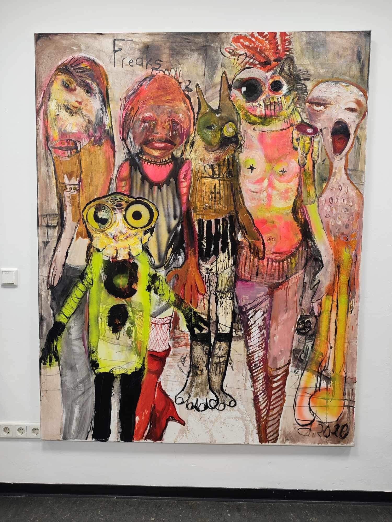 A painting of a group of people standing next to each other.