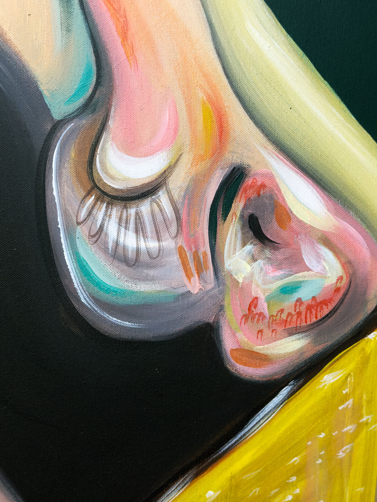 A painting of a nude woman sitting on a chair.