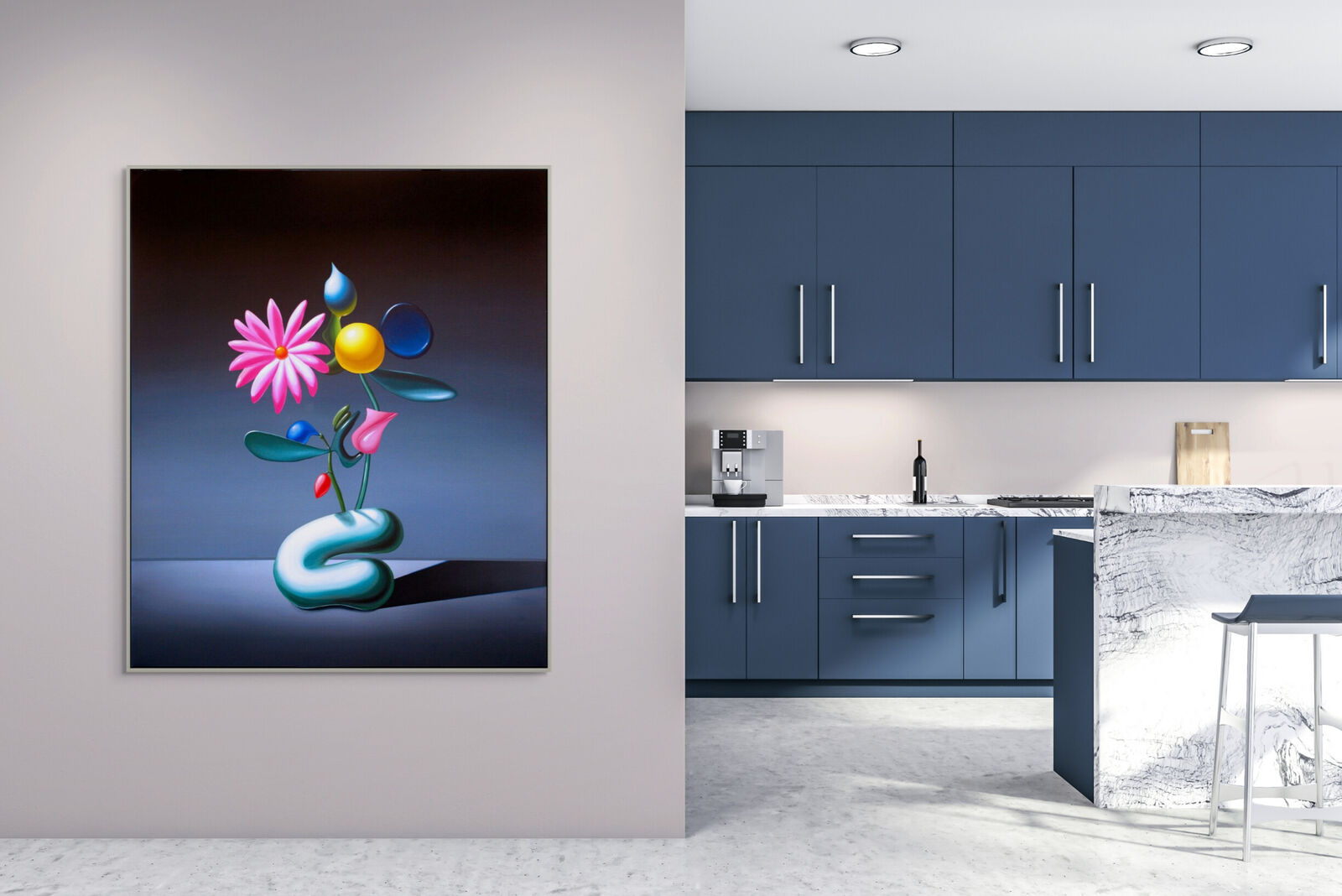 A painting of a vase with flowers in it on a table.