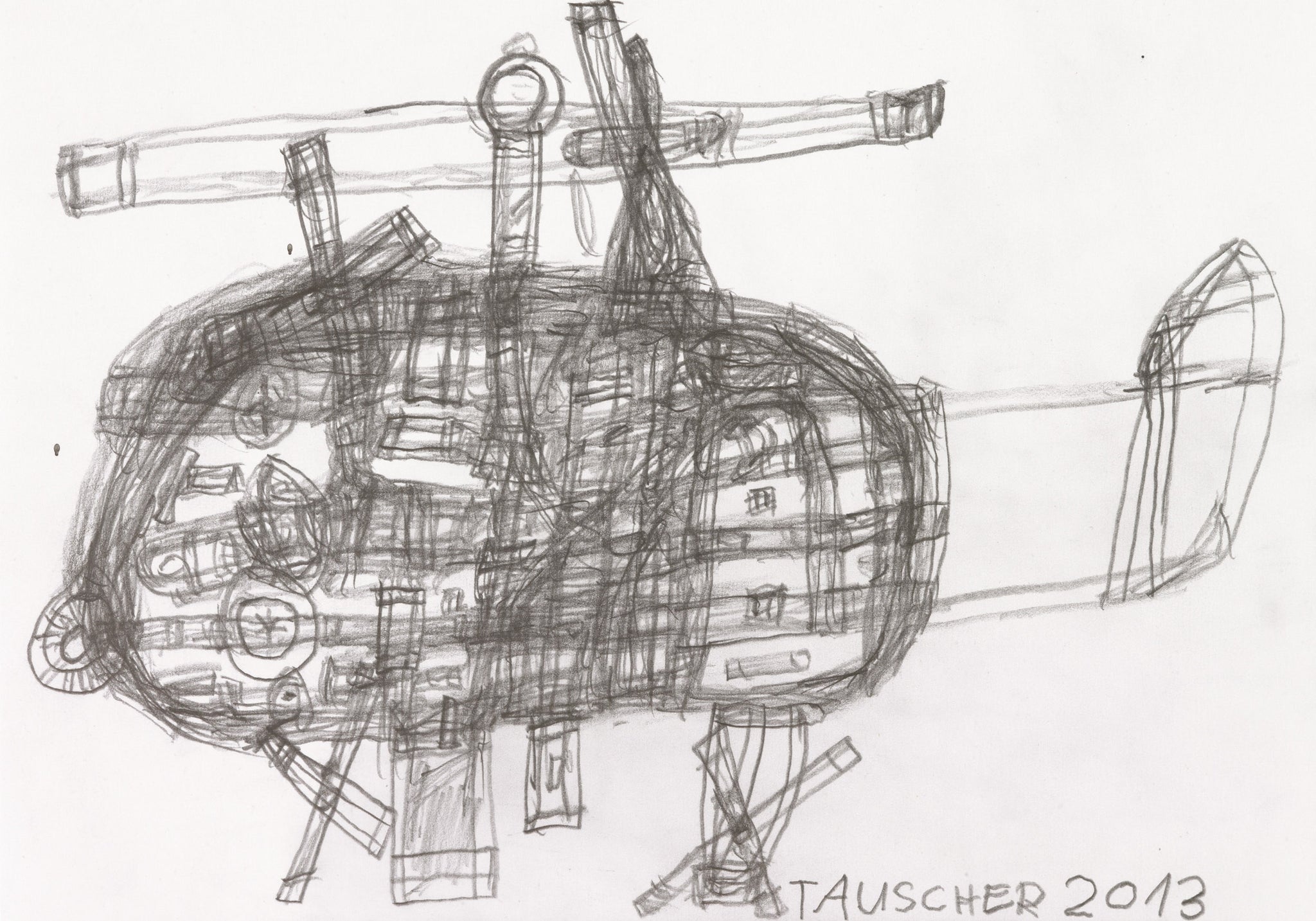 A drawing of a helicopter with a propeller attached to it.