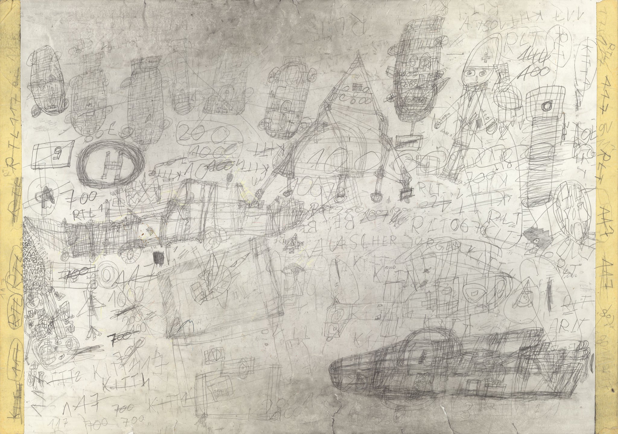 A piece of paper with a bunch of drawings on it.