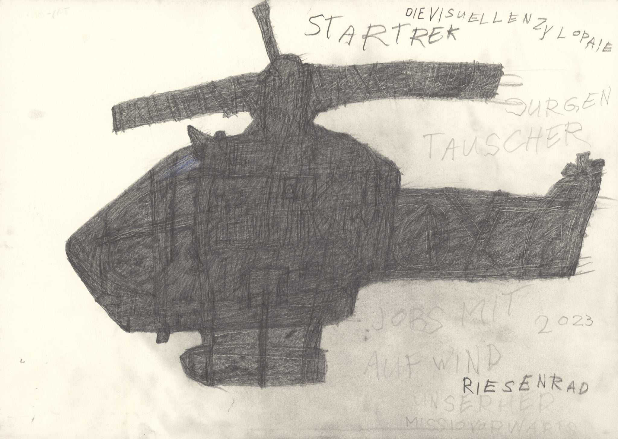 A drawing of a helicopter on a piece of paper.