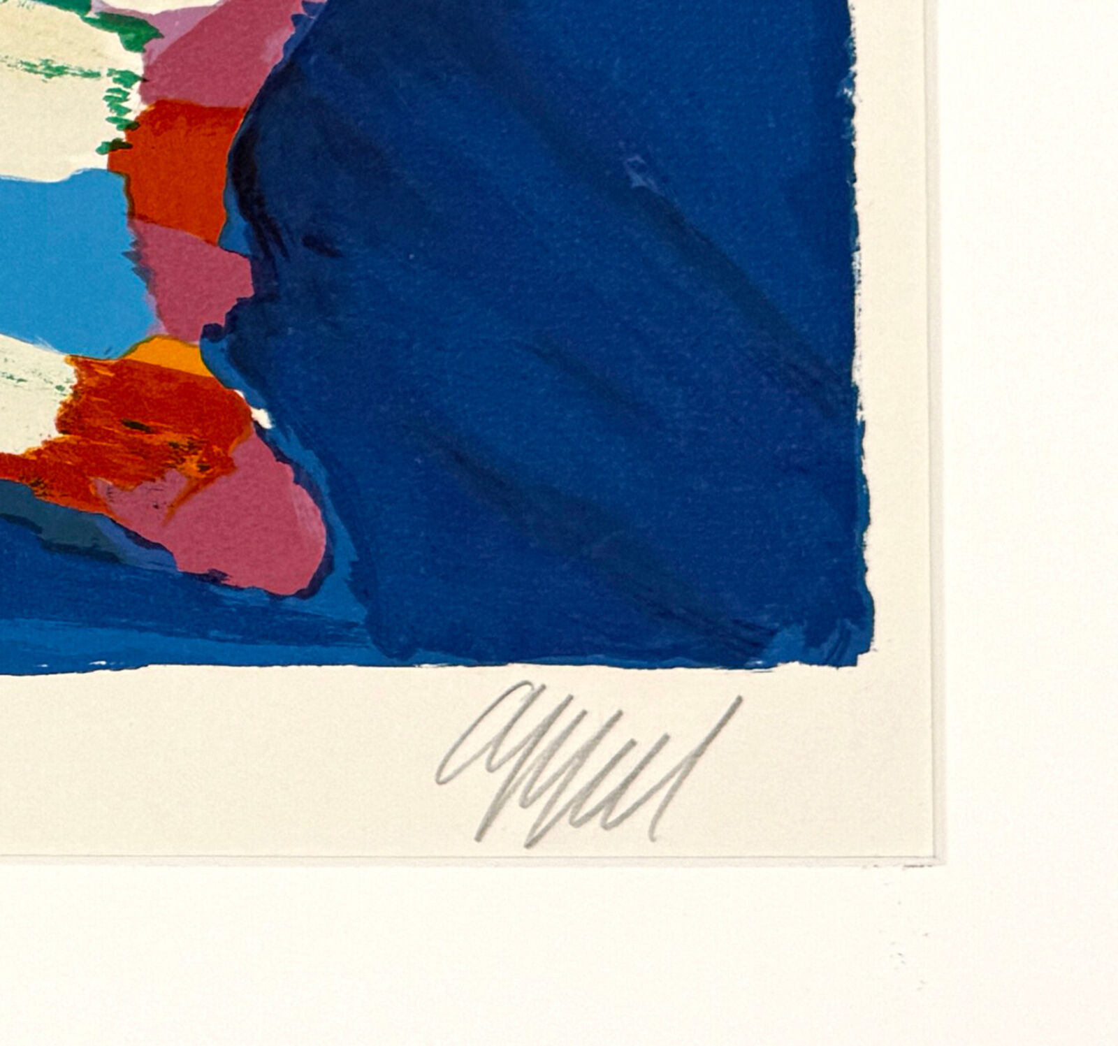 A painting of a colorful abstract painting on a blue background.