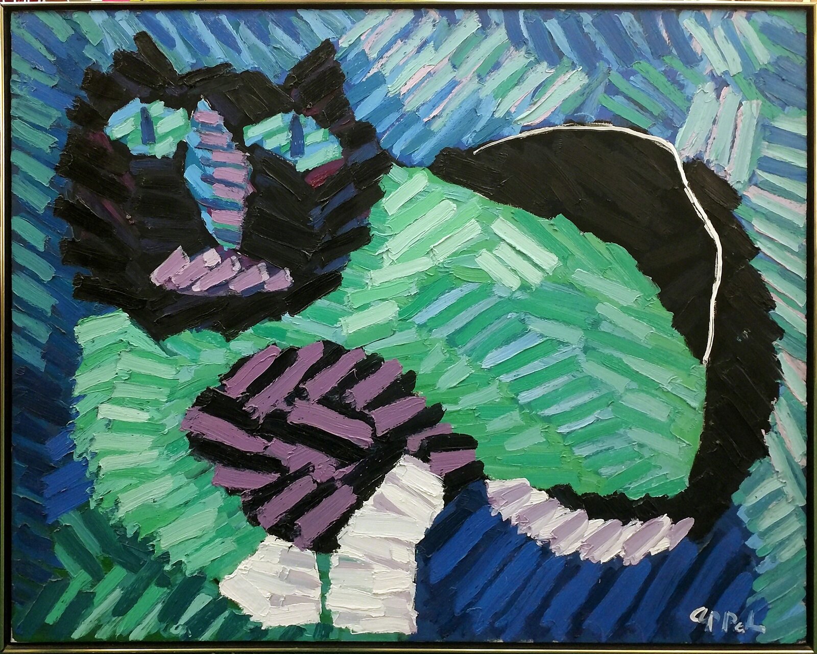 Artwork by Karel Appel, The Green Cat, Made of Oil On Canvas 