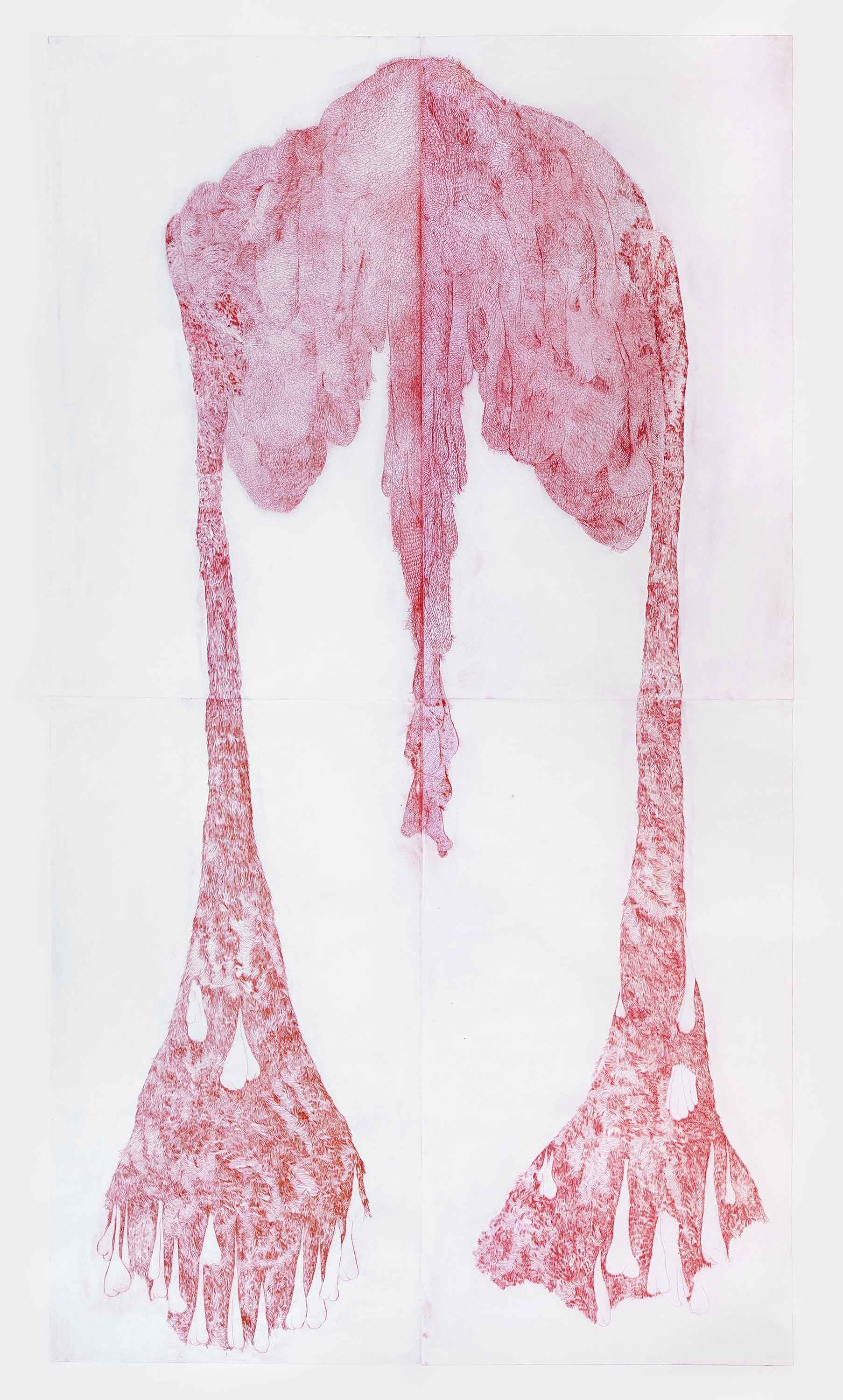 A drawing of a pair of legs with blood dripping down them.