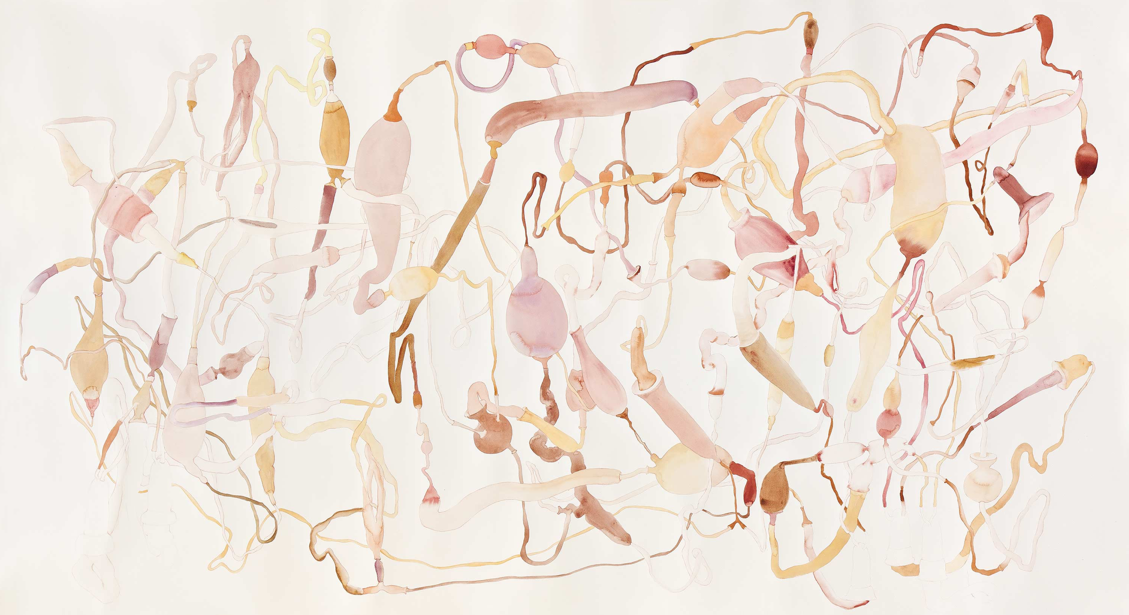 A watercolor painting of pink and brown paint on a white background.