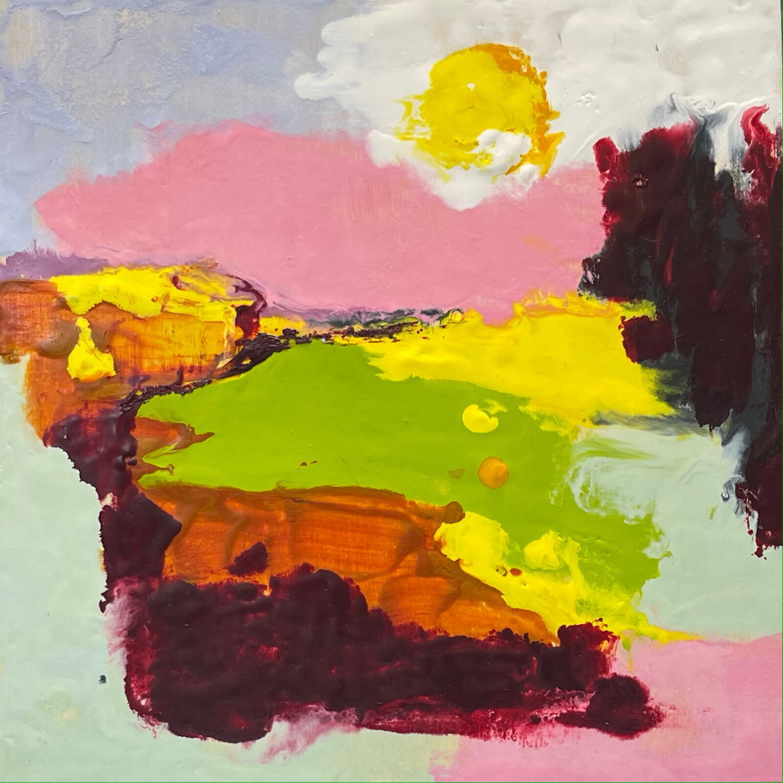Artwork by Katharine Dufault, Morning Landscape, Made of Encaustic on panel 