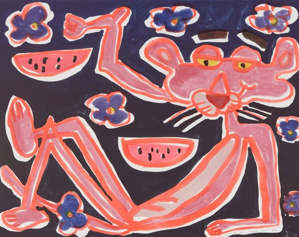 Artwork by Katherine Bernhardt, African Violets, Made of 10 colour lithograph on Somerset Velvet White 300gsm 