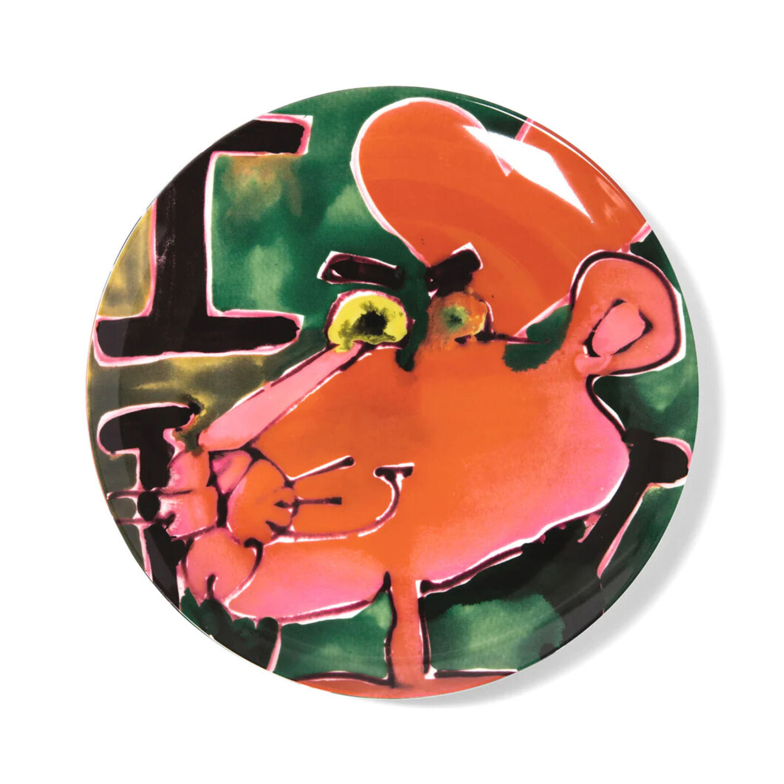 A plate with a painting of a mouse on it.