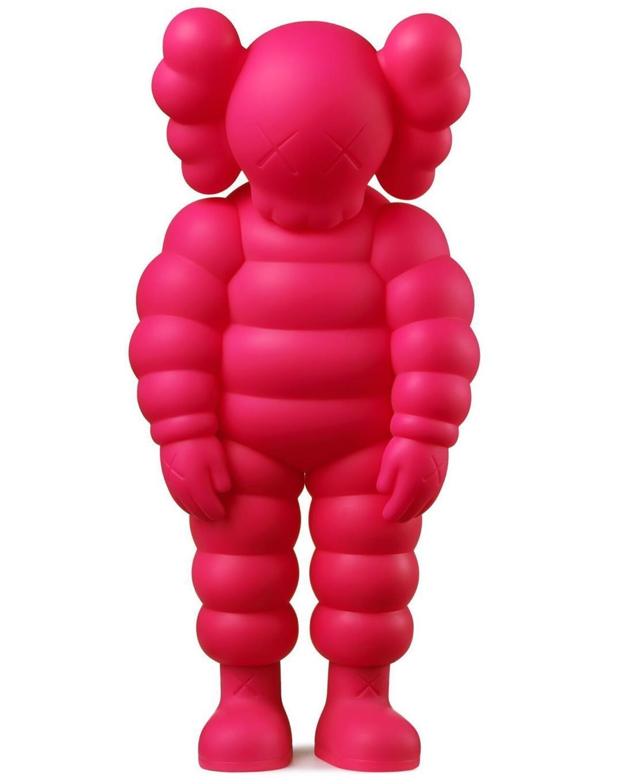 A pink toy figure of a teddy bear on a white background.