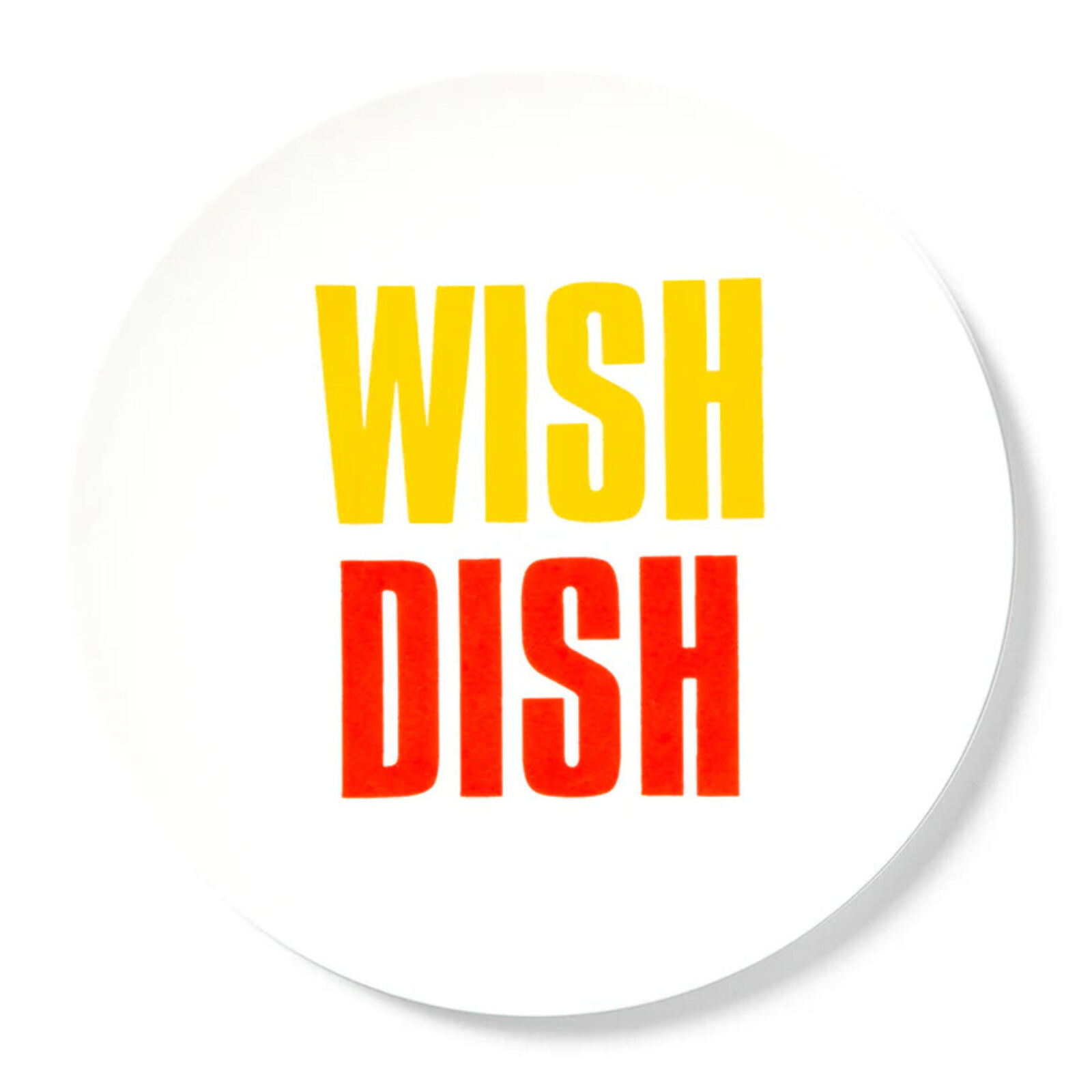 A white plate with the words wish dish on it.