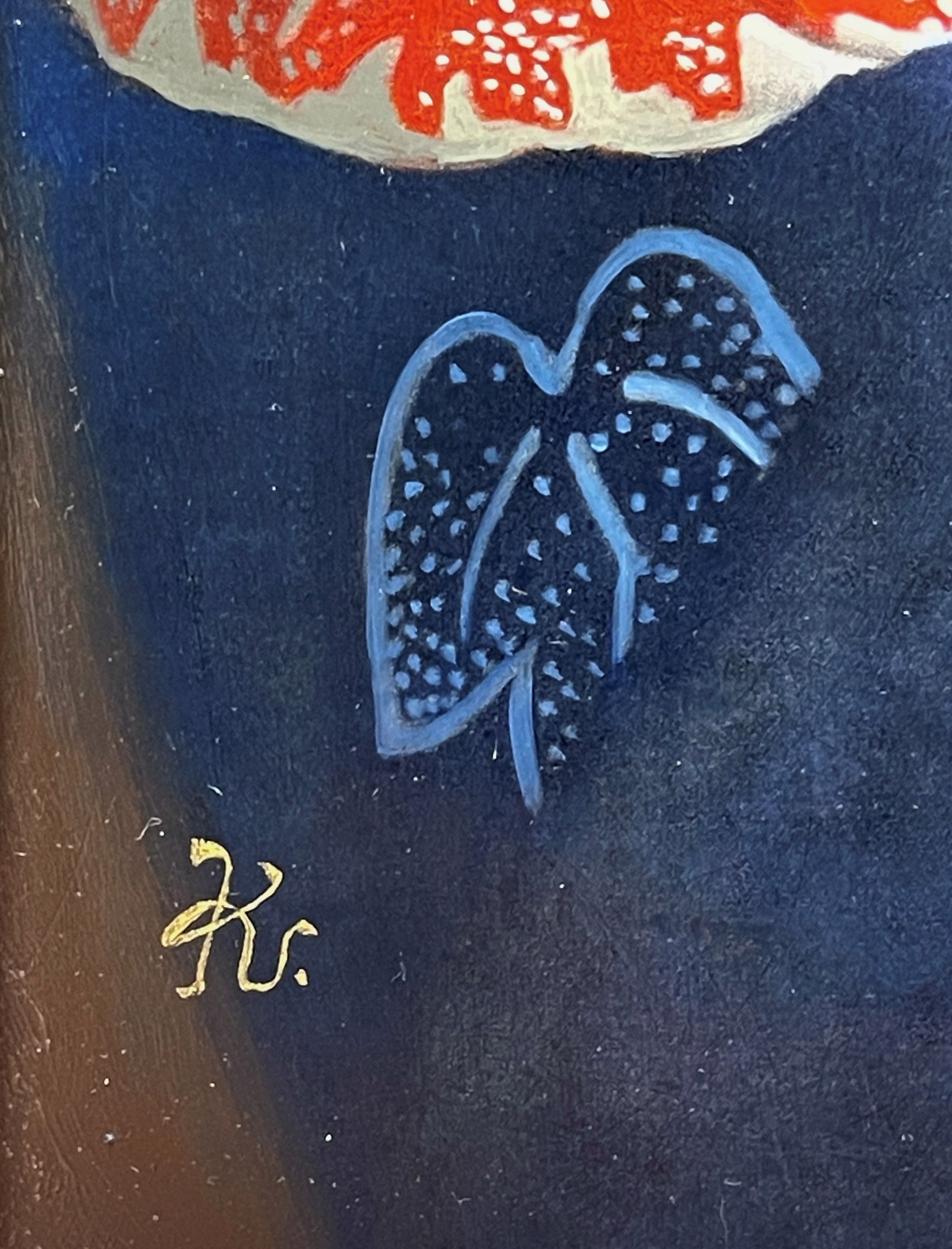 A painting of a young girl in a blue kimono.