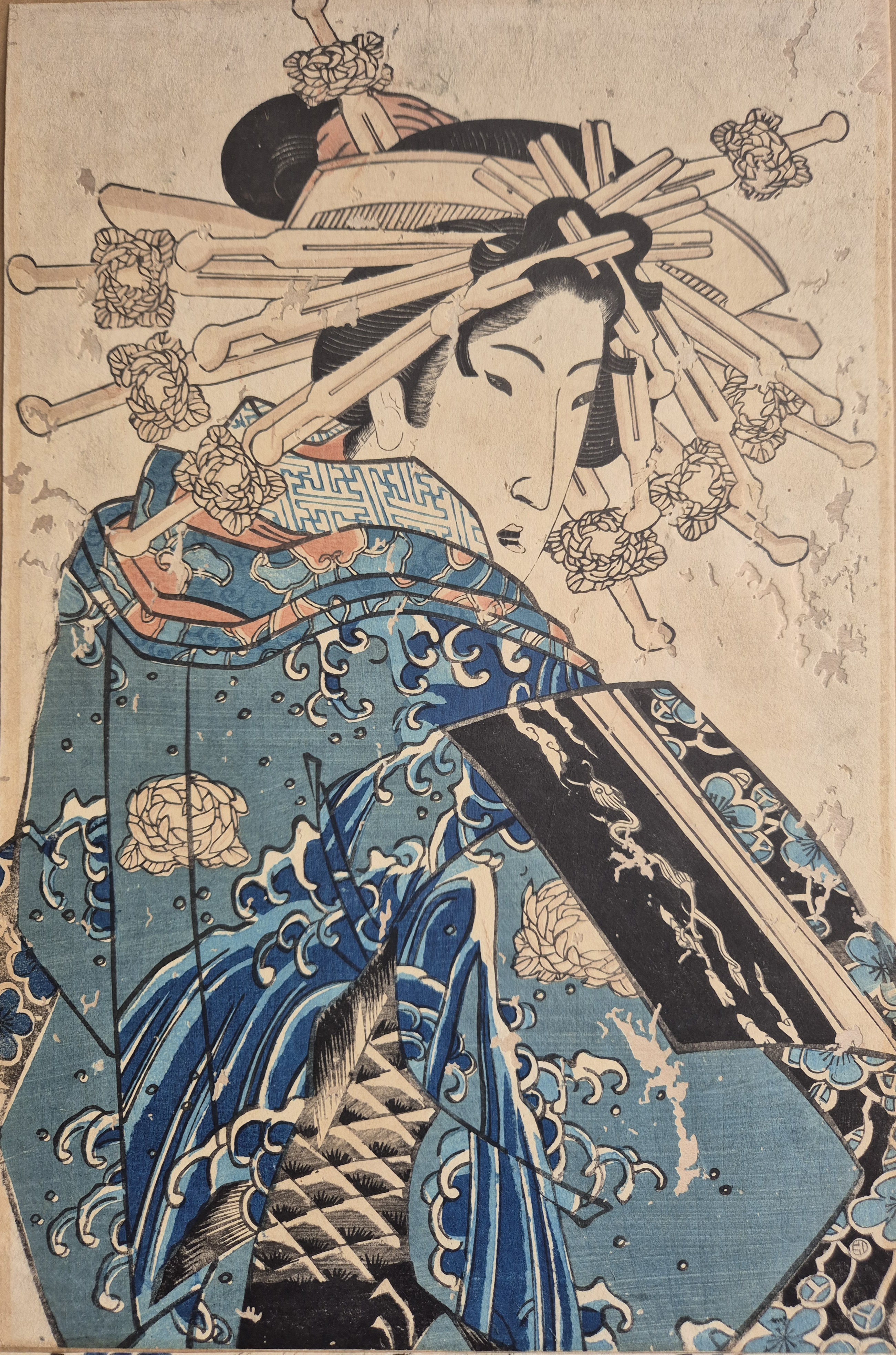 Courtesan in a Leaping Koi Kimono Kakemono
