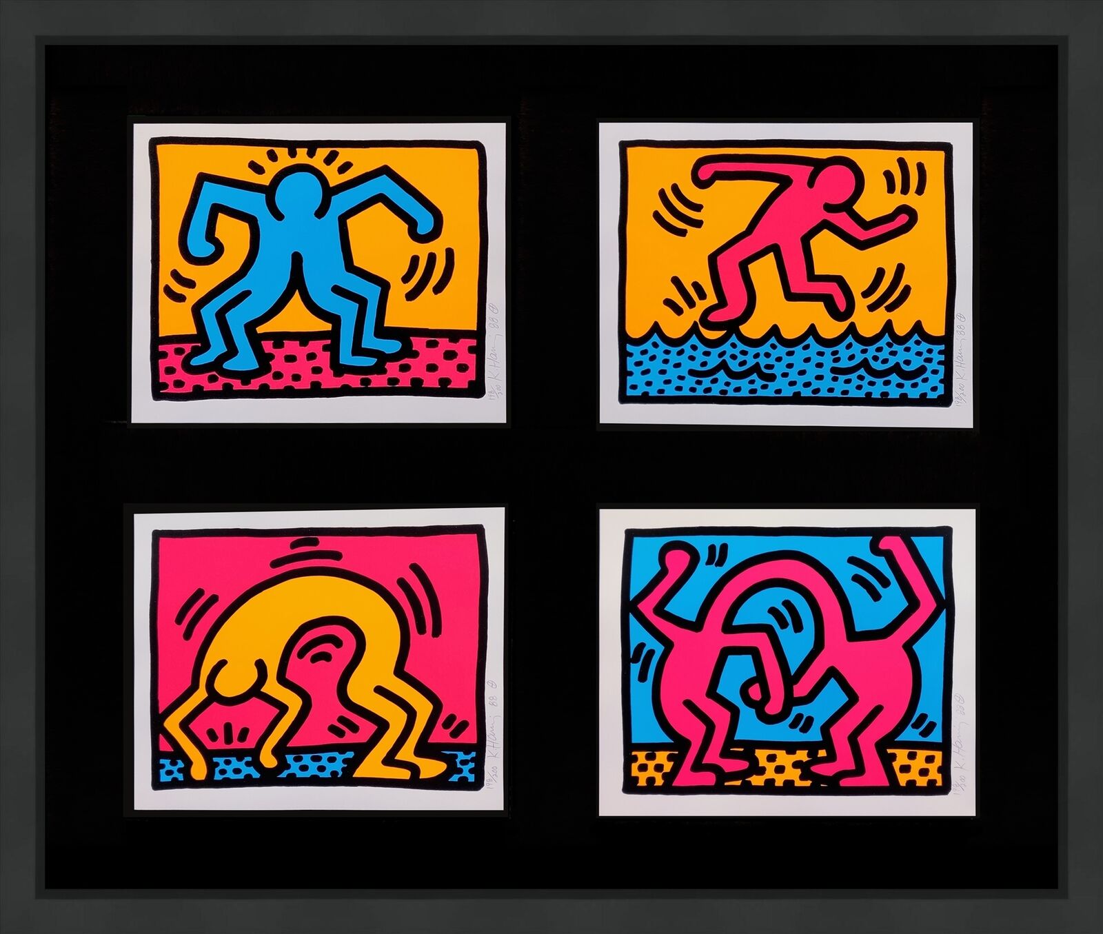 POP SHOP II (SET OF 4 SIGNED SCREEN PRINTS) by Keith Haring, 1988