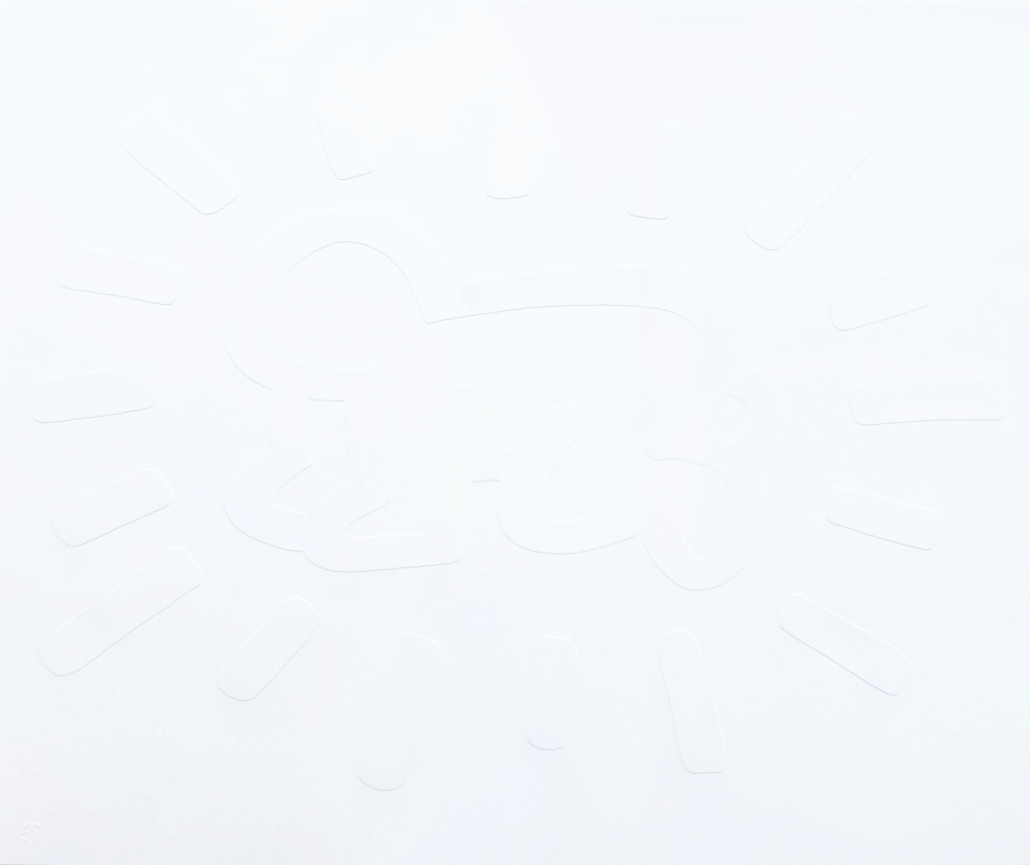 Artwork by Keith Haring, White Icons (A) – Radiant Baby, Made of Embossing 