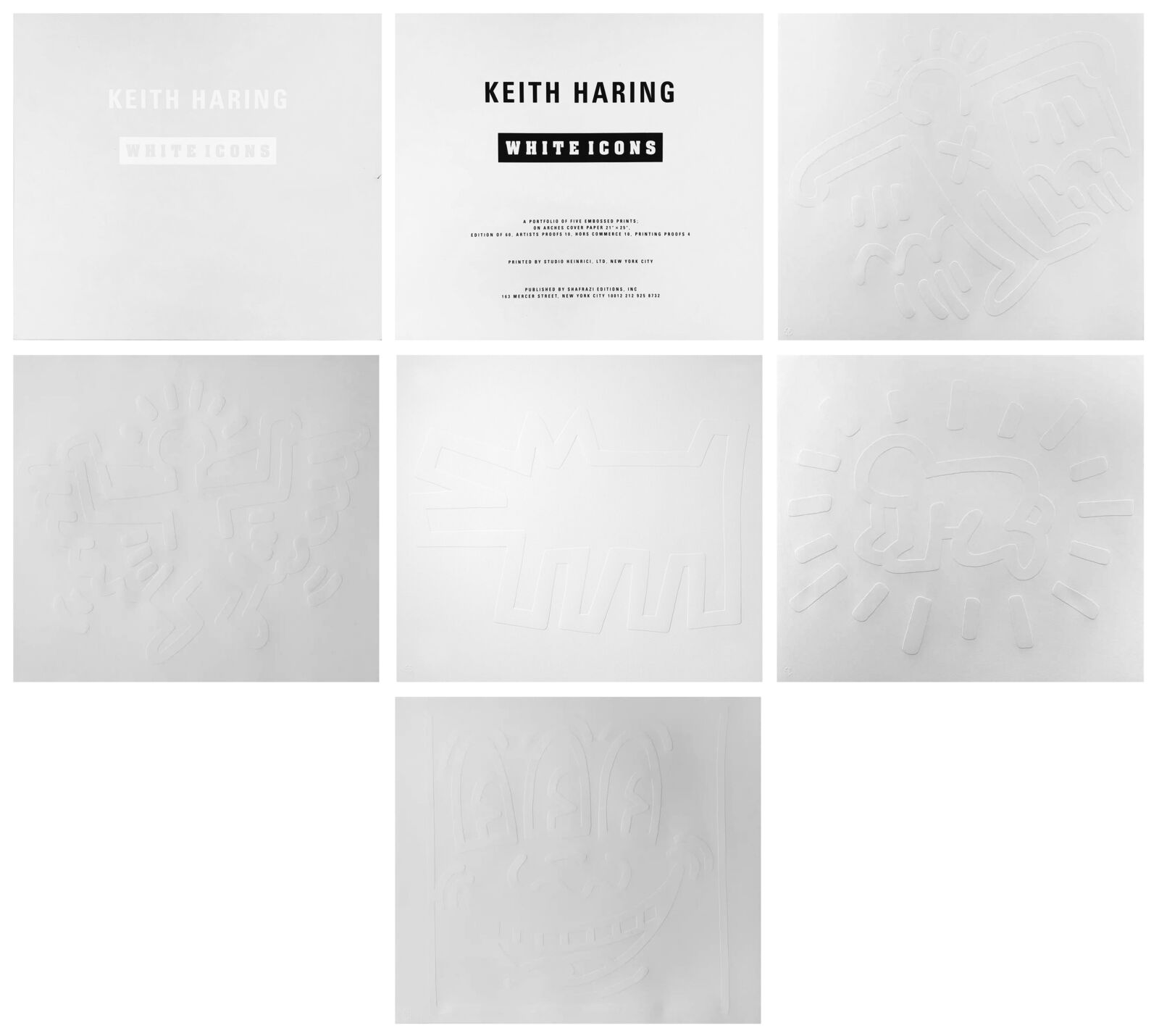 Artwork by Keith Haring, WHITE ICONS (COMPLETE SERIES OF 5), Made of Embossing On Arches Cover Paper 