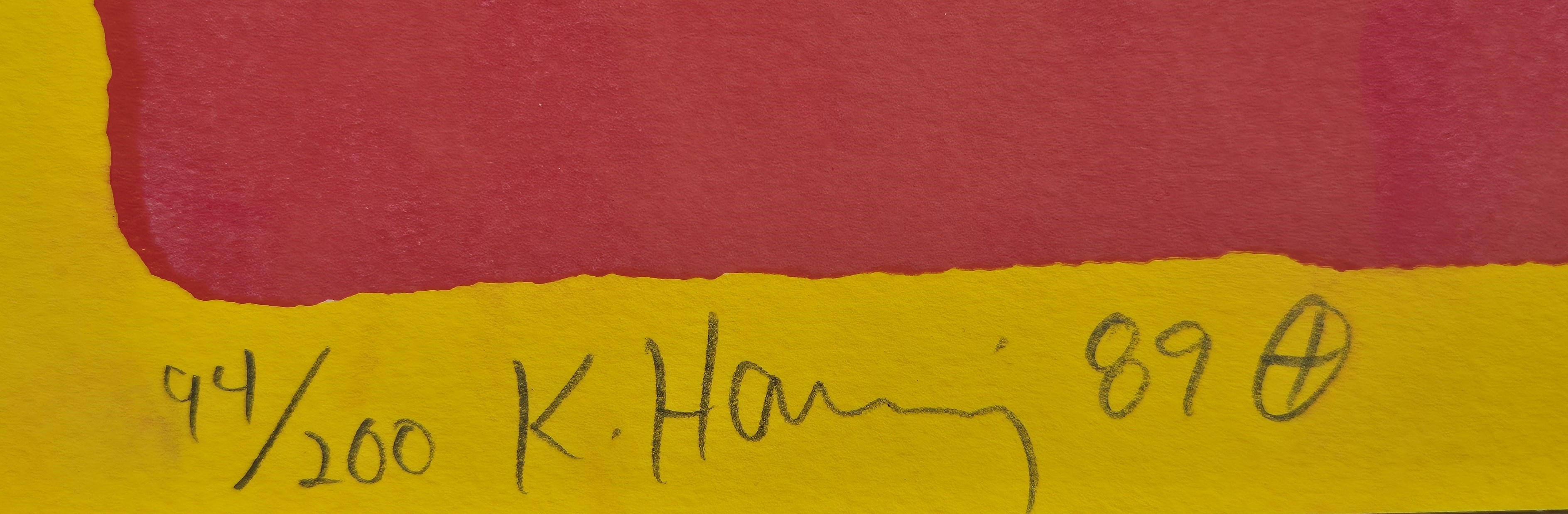 A painting of a clown with a red and yellow background.