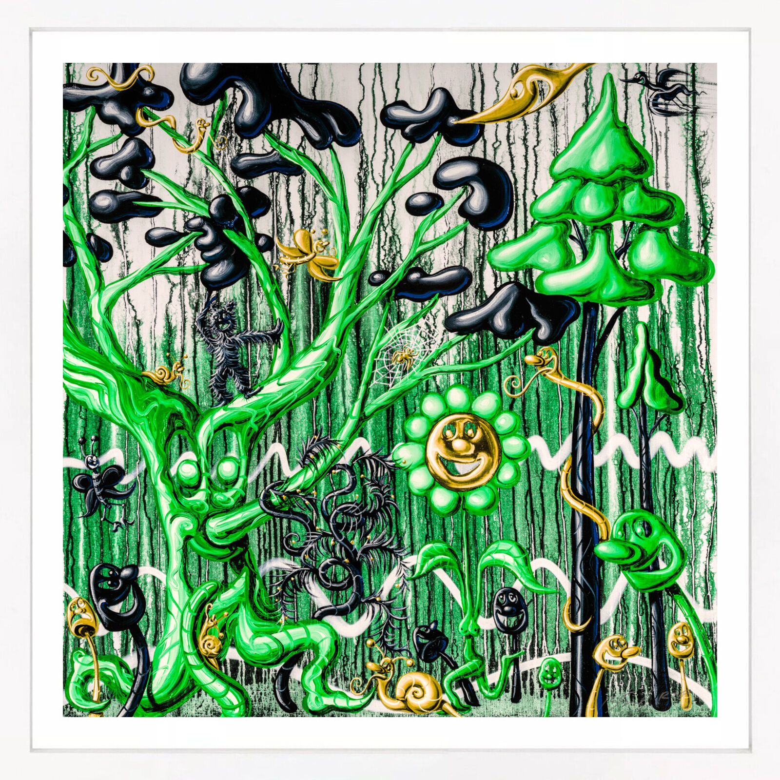 Furungle (Green), large framed archival print with diamond dust by Kenny Scharf, 2021