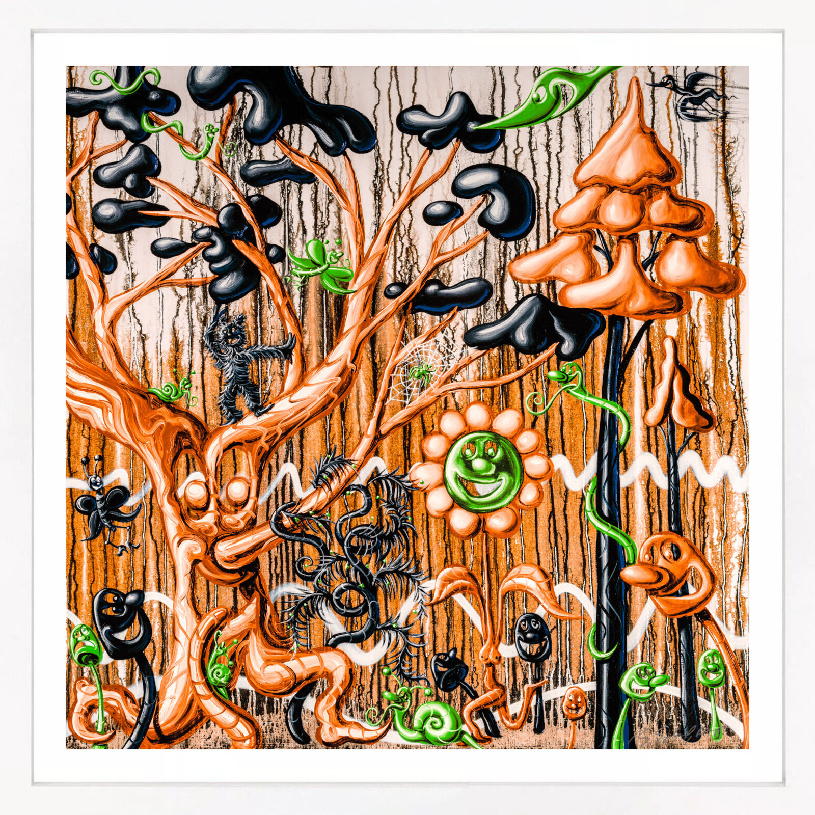Furungle (Orange), large framed archival print with diamond dust by Kenny Scharf, 2021