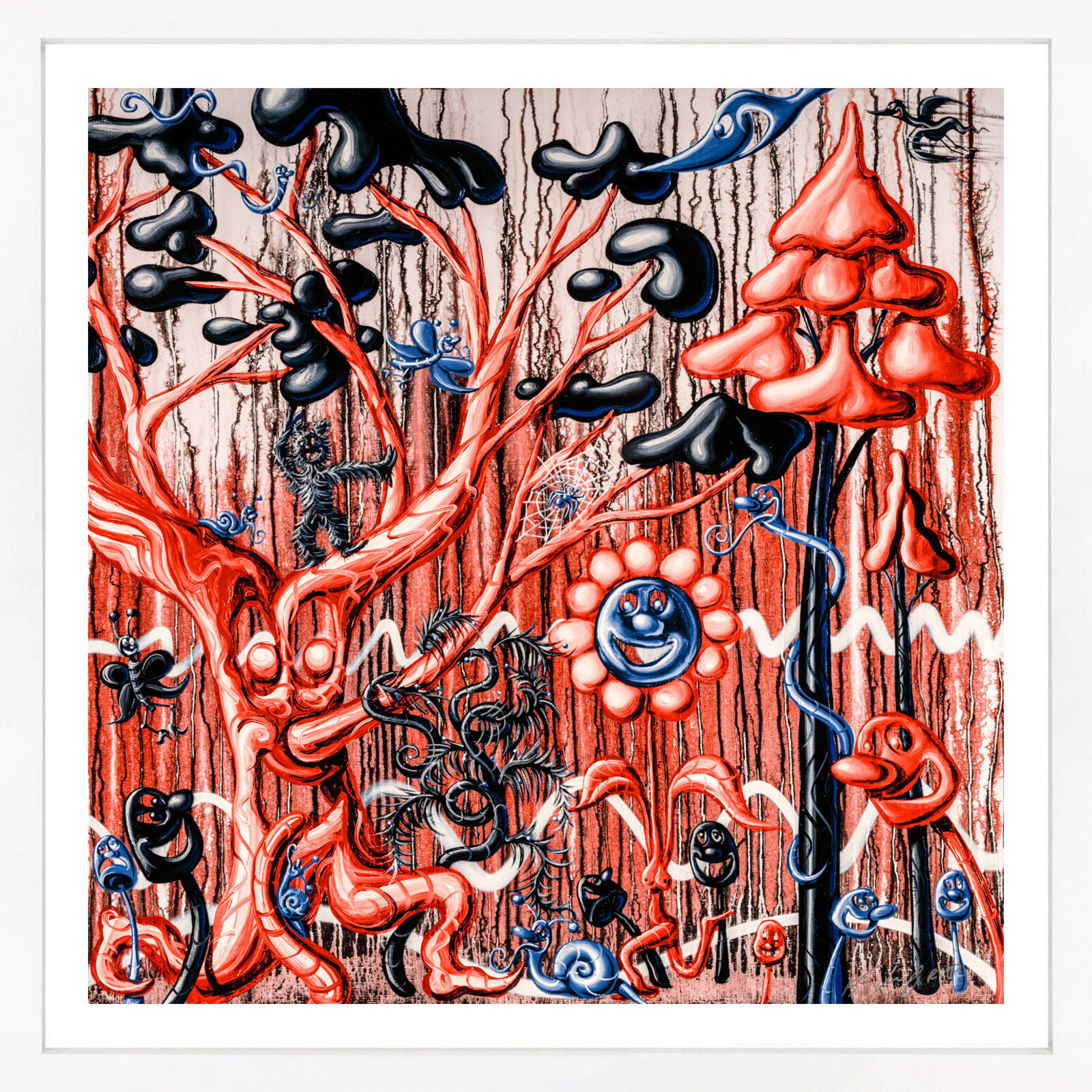 Furungle (Red), large framed archival print with diamond dust by Kenny Scharf, 2021