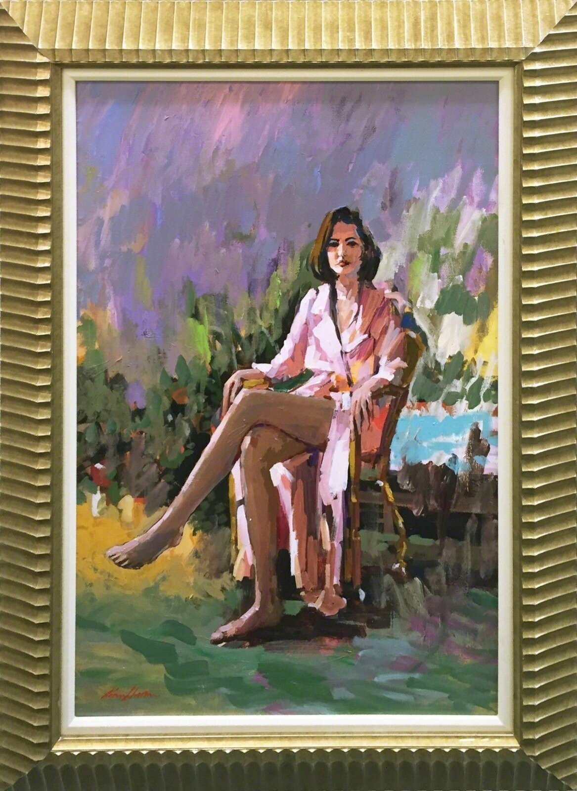 A painting of a woman sitting in a chair.