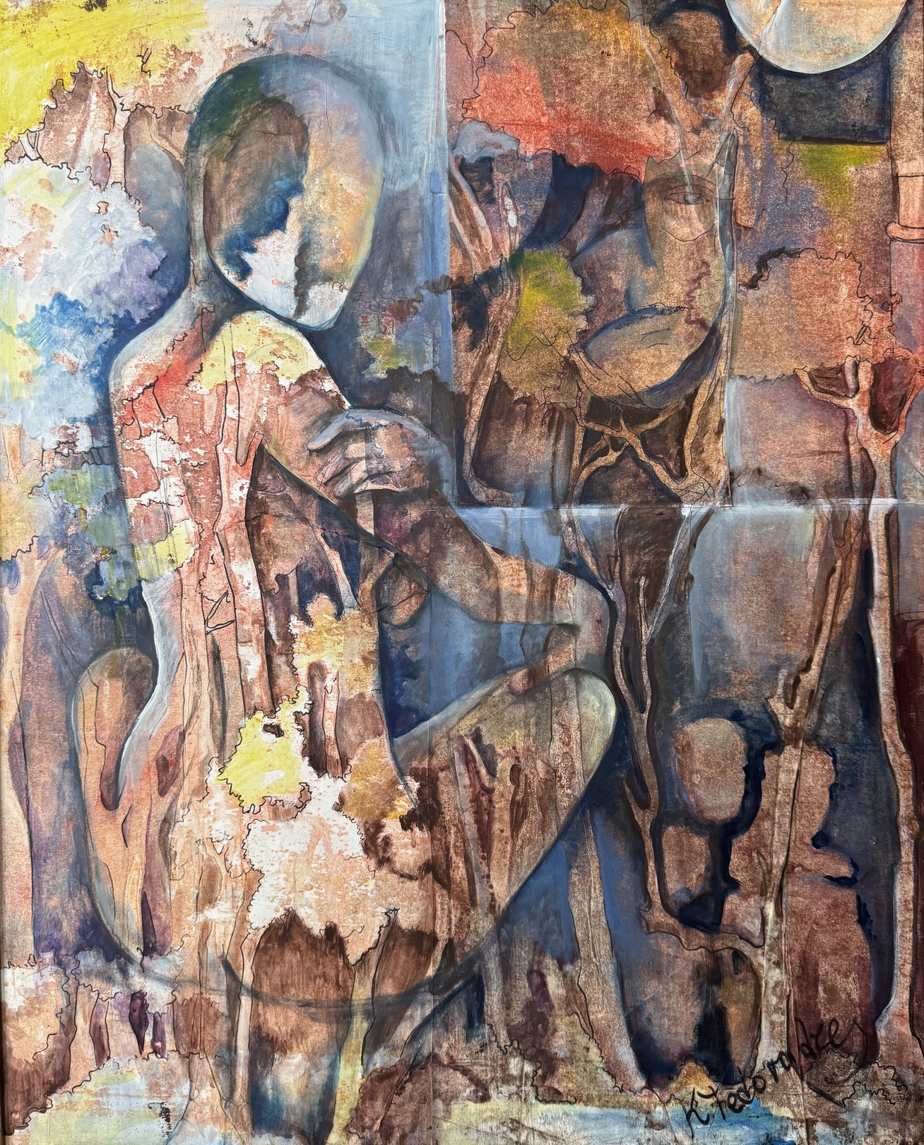 A painting of a woman sitting in front of a window.