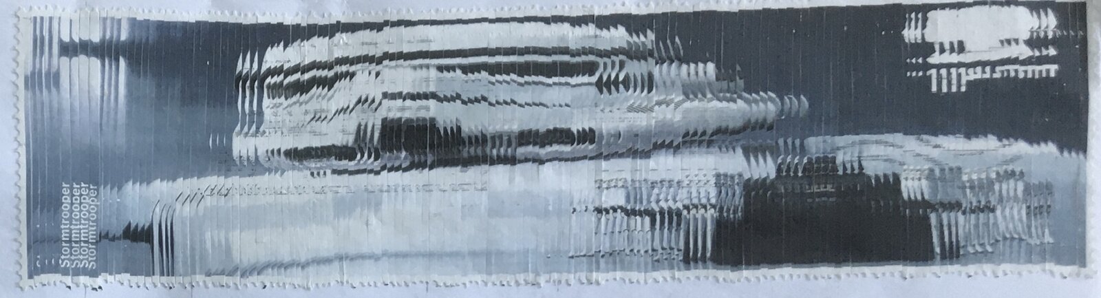 Artwork by Kim Rugg, Stormtrooper, Made of Stamps on envelope 