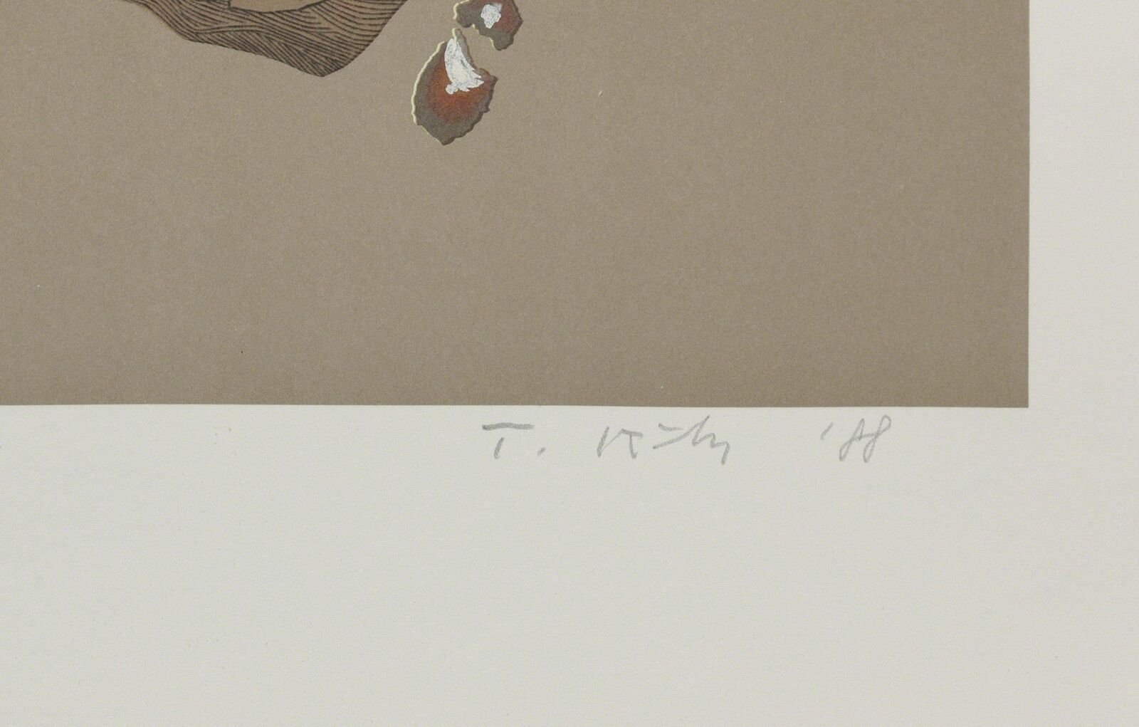 A painting of a map of a city with a red flower in the middle.