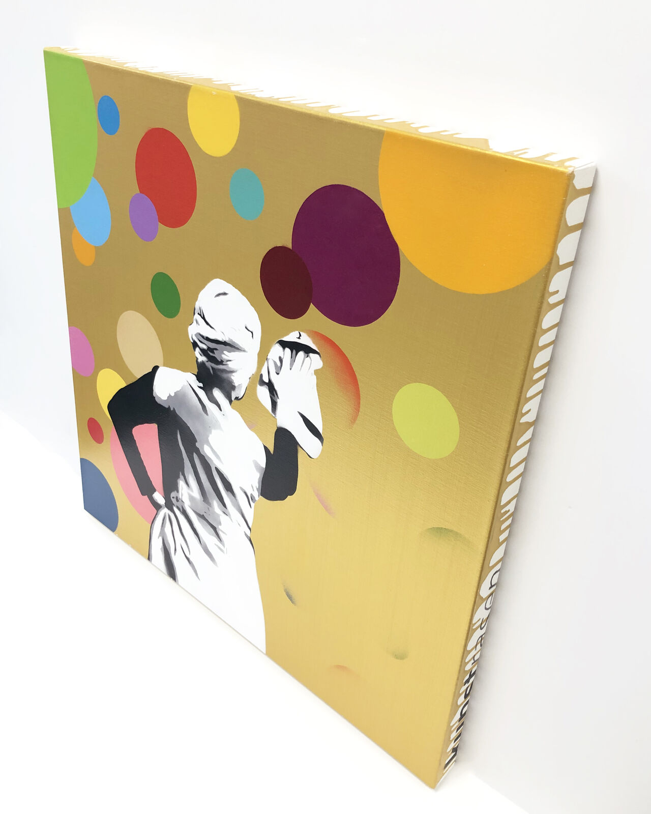 Artwork by Kunstrasen, BUBBLE REMOVER (GOLD), Made of Acrylic And Spray Paint On Canvas 