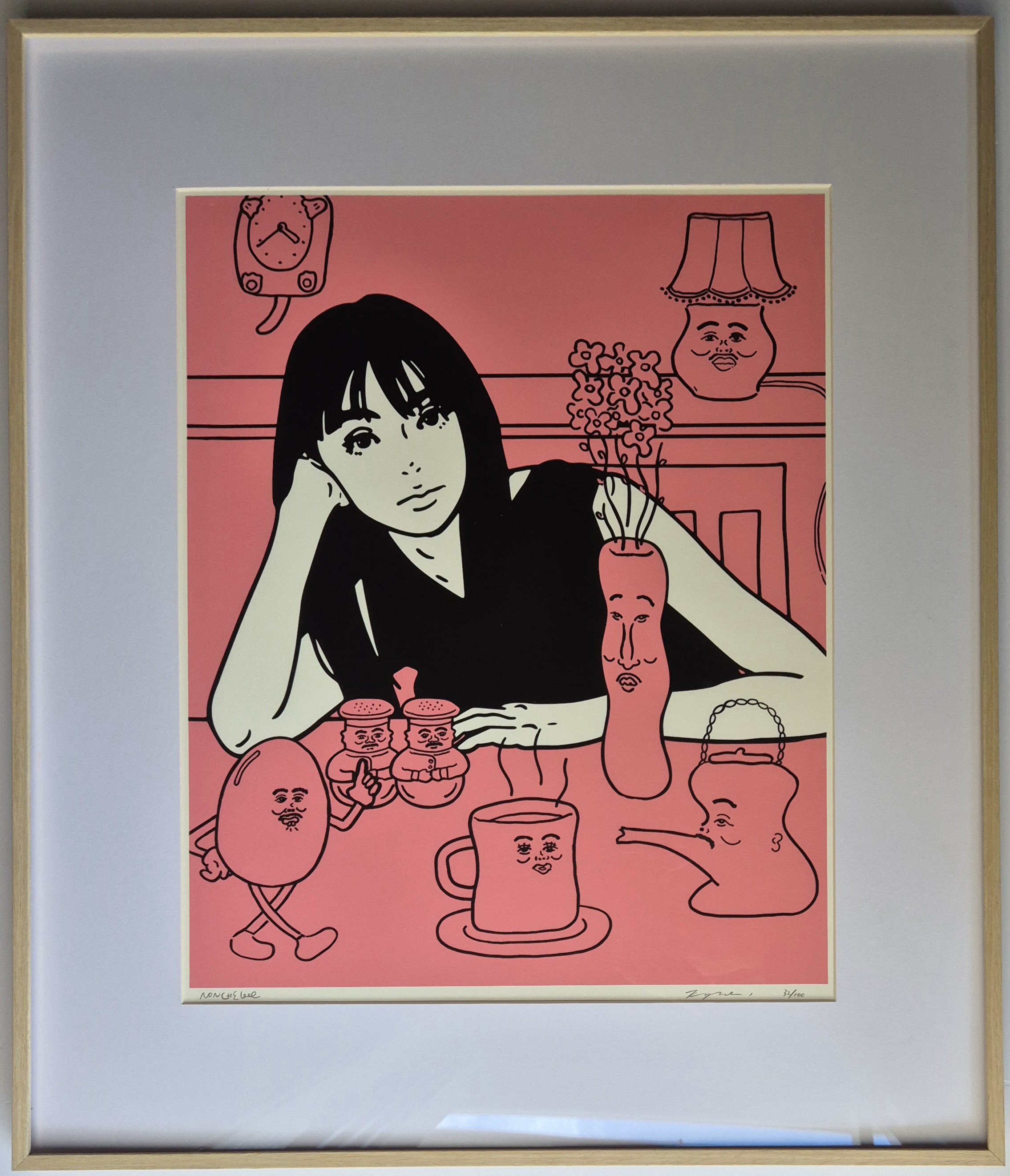 A woman sitting at a table with a bunch of food on it.