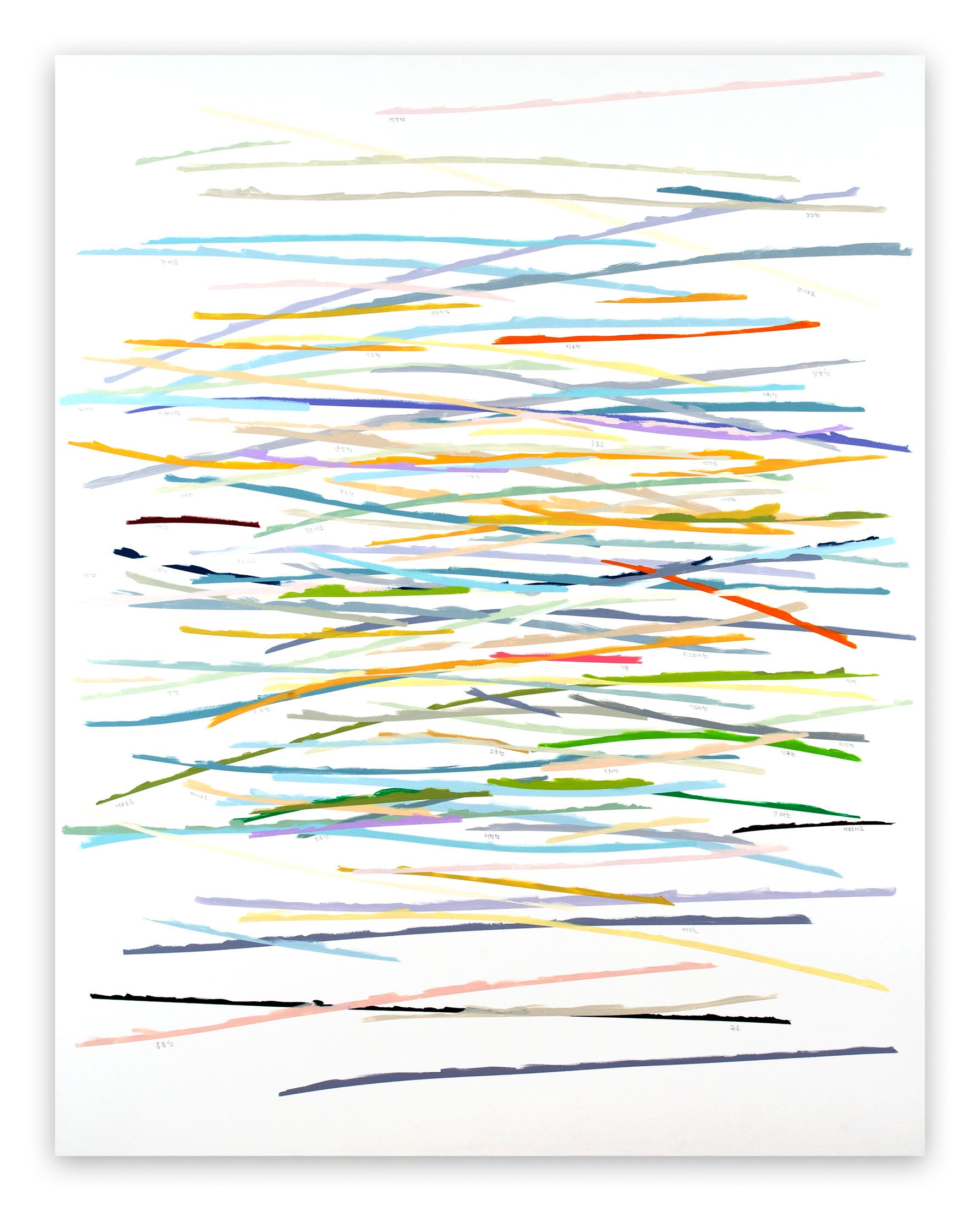 A painting of colorful lines on a white background.