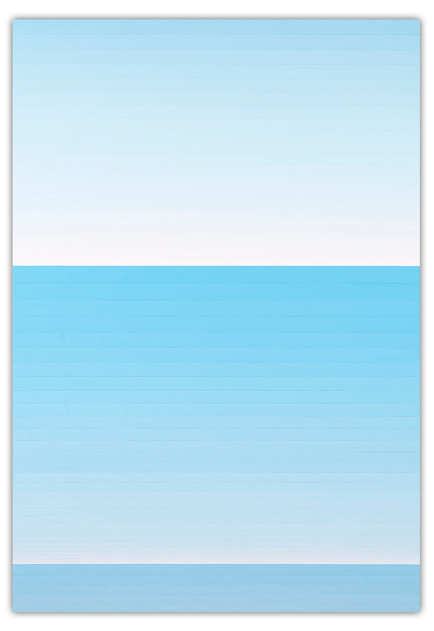 A blue and white lined paper on a white background.