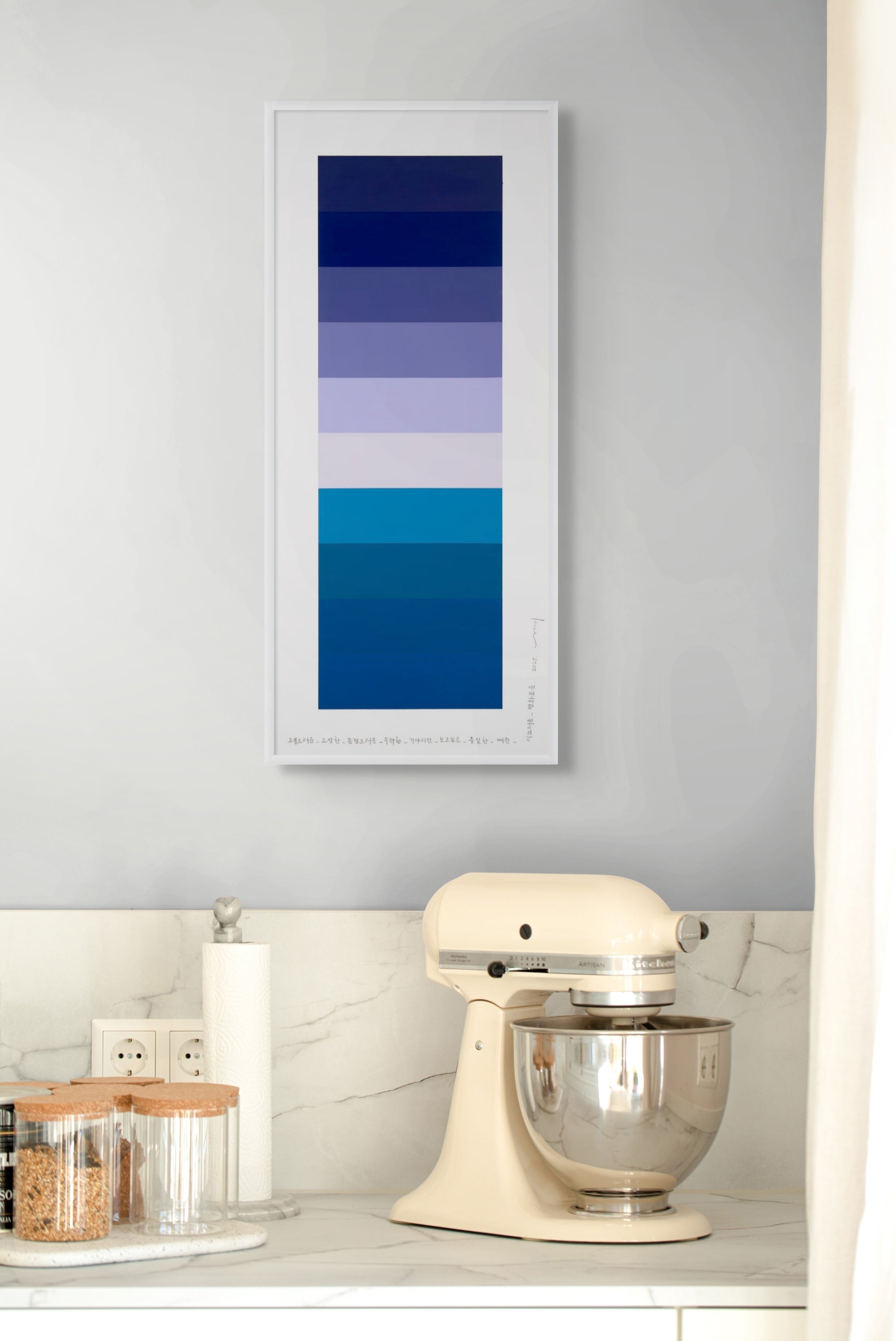 A blue and purple color palette with a white frame.