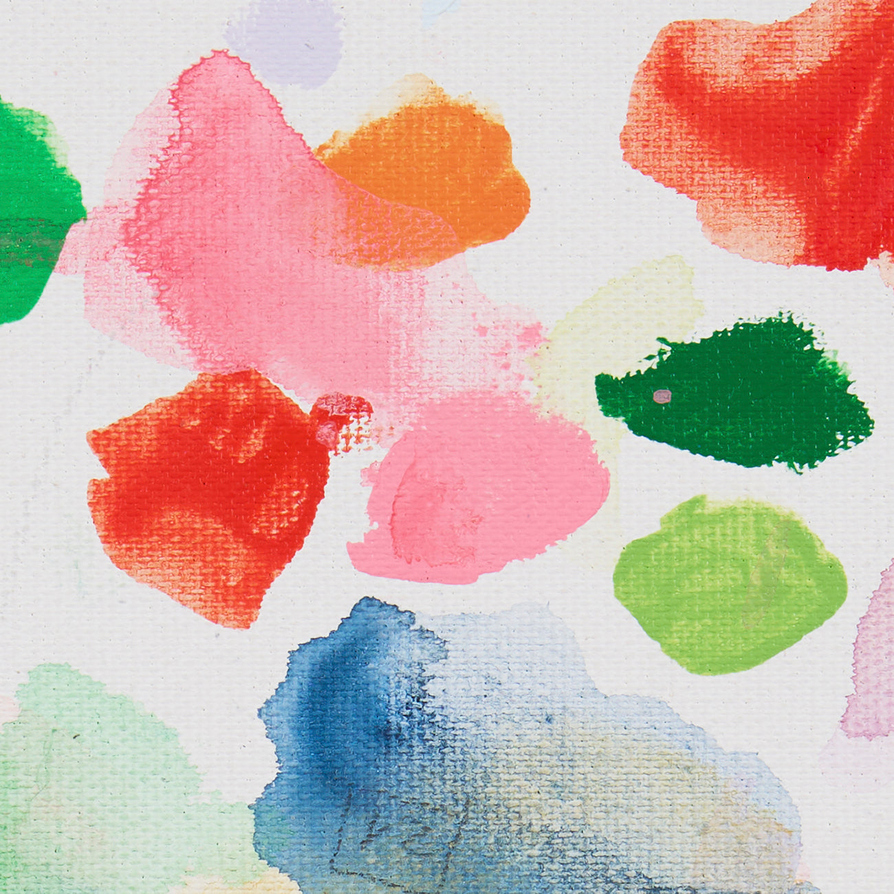 A painting of colorful paint splatters on a white background.
