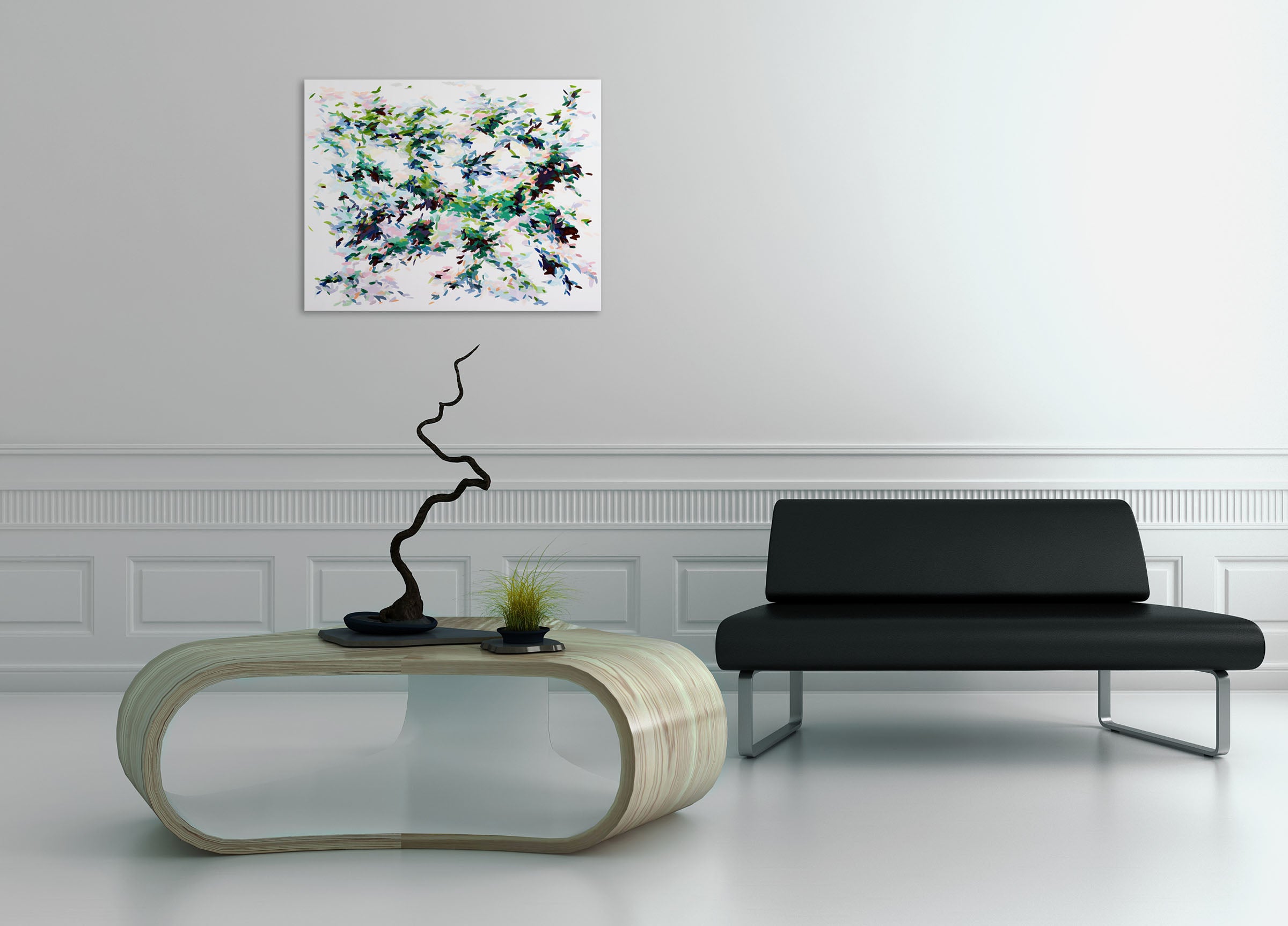 A painting of a tree with lots of leaves on it.