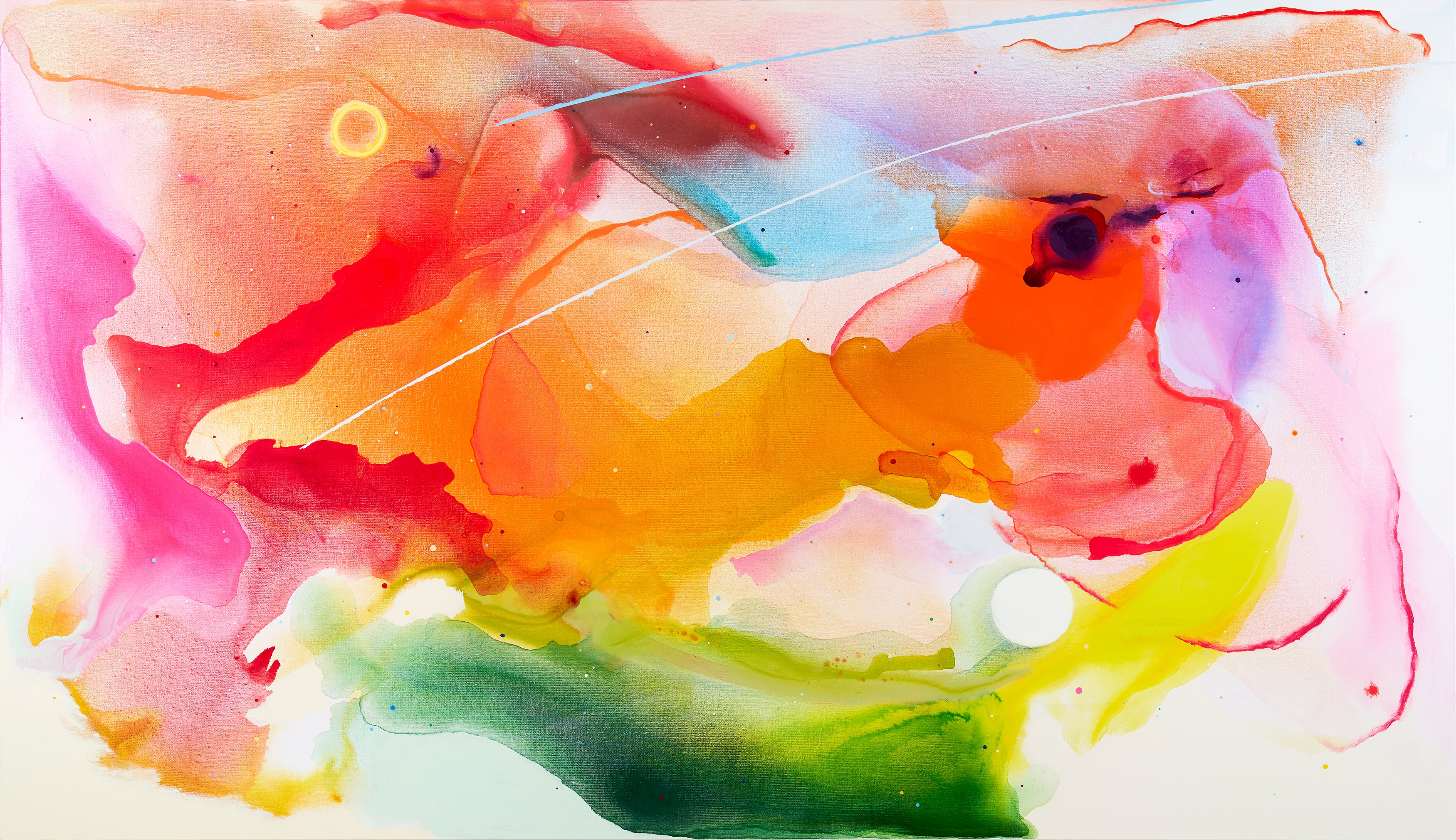 A colorful abstract painting on a white background.