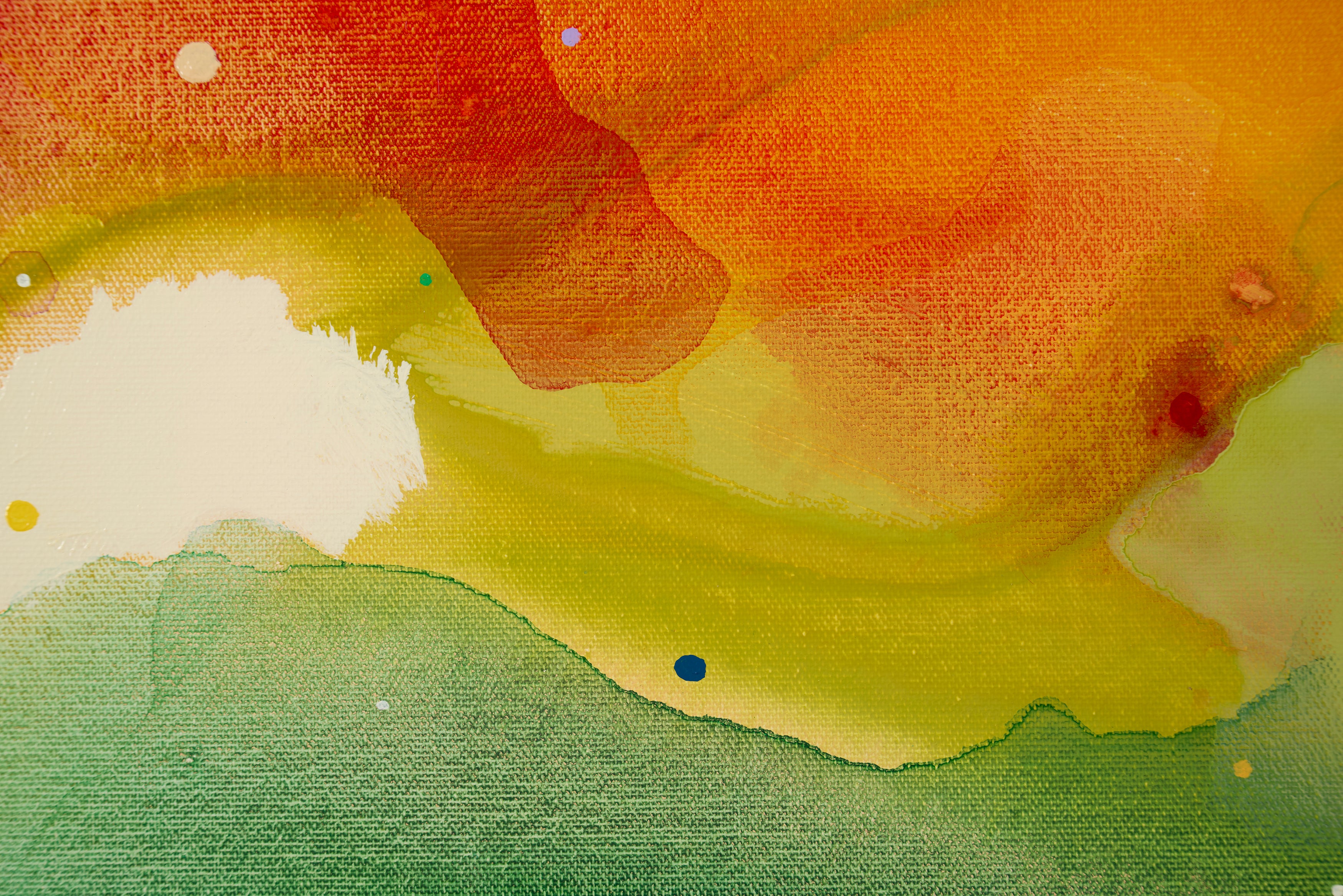A colorful abstract painting on a white background.