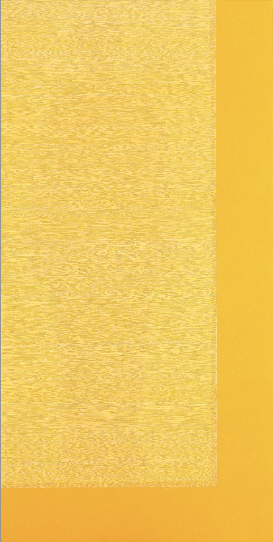 A yellow and white painting on a yellow background.