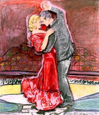 a painting of a couple dancing tango