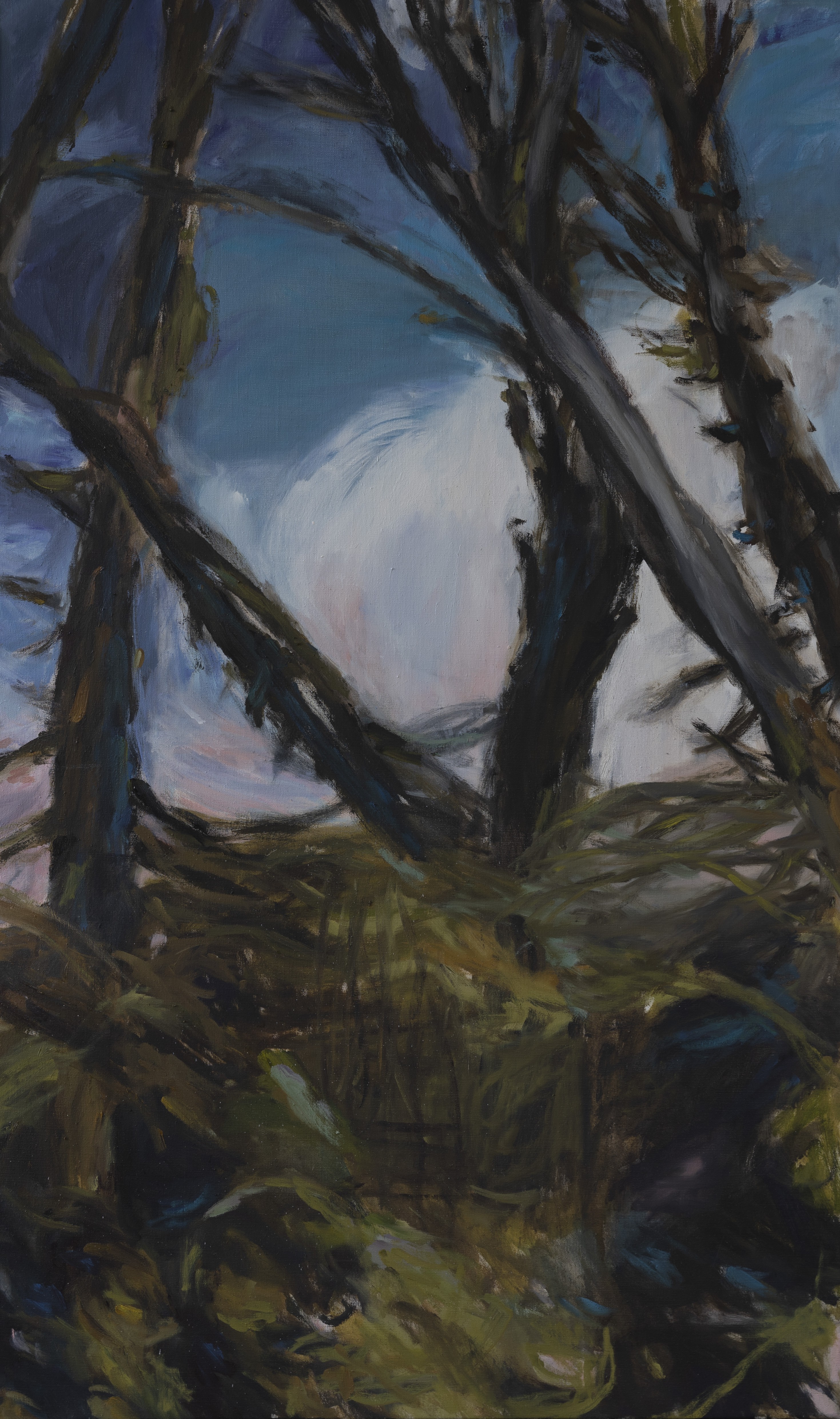 A painting of a group of trees in a field.