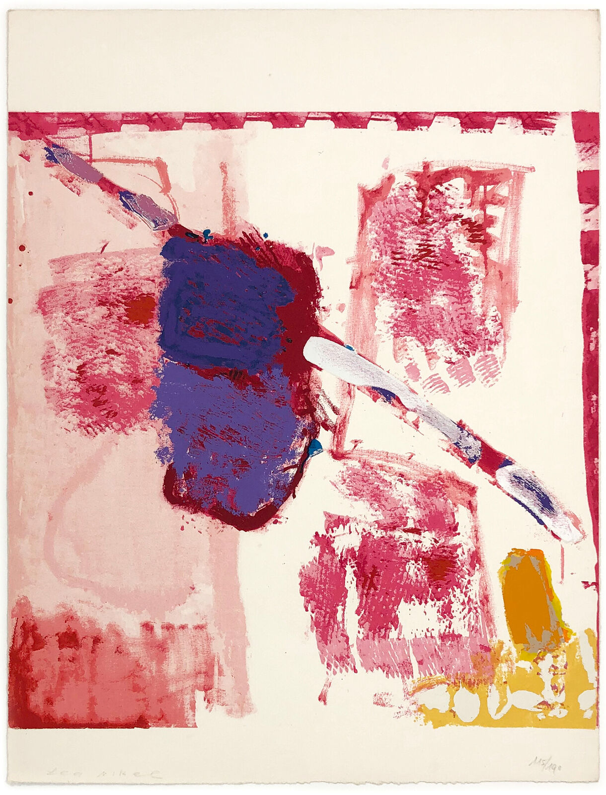 A painting with a brush and paintbrush on a white background.