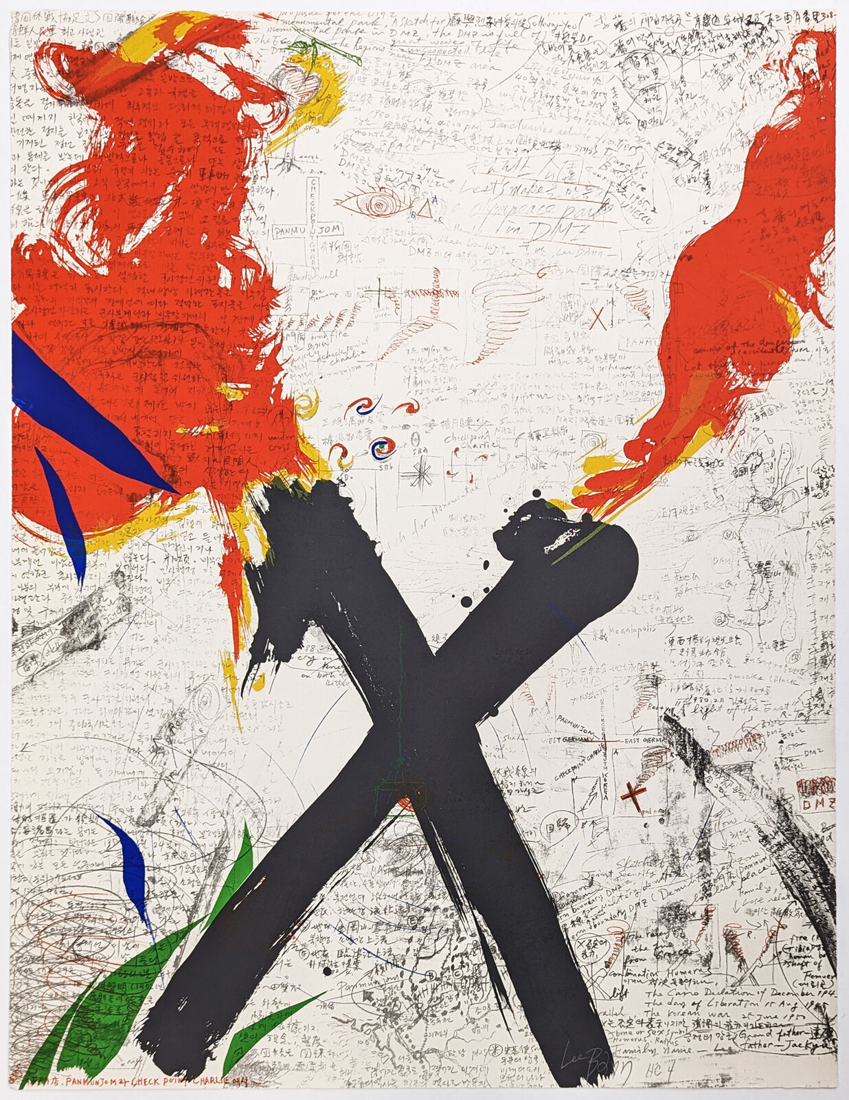 A painting of a cross on a piece of paper.