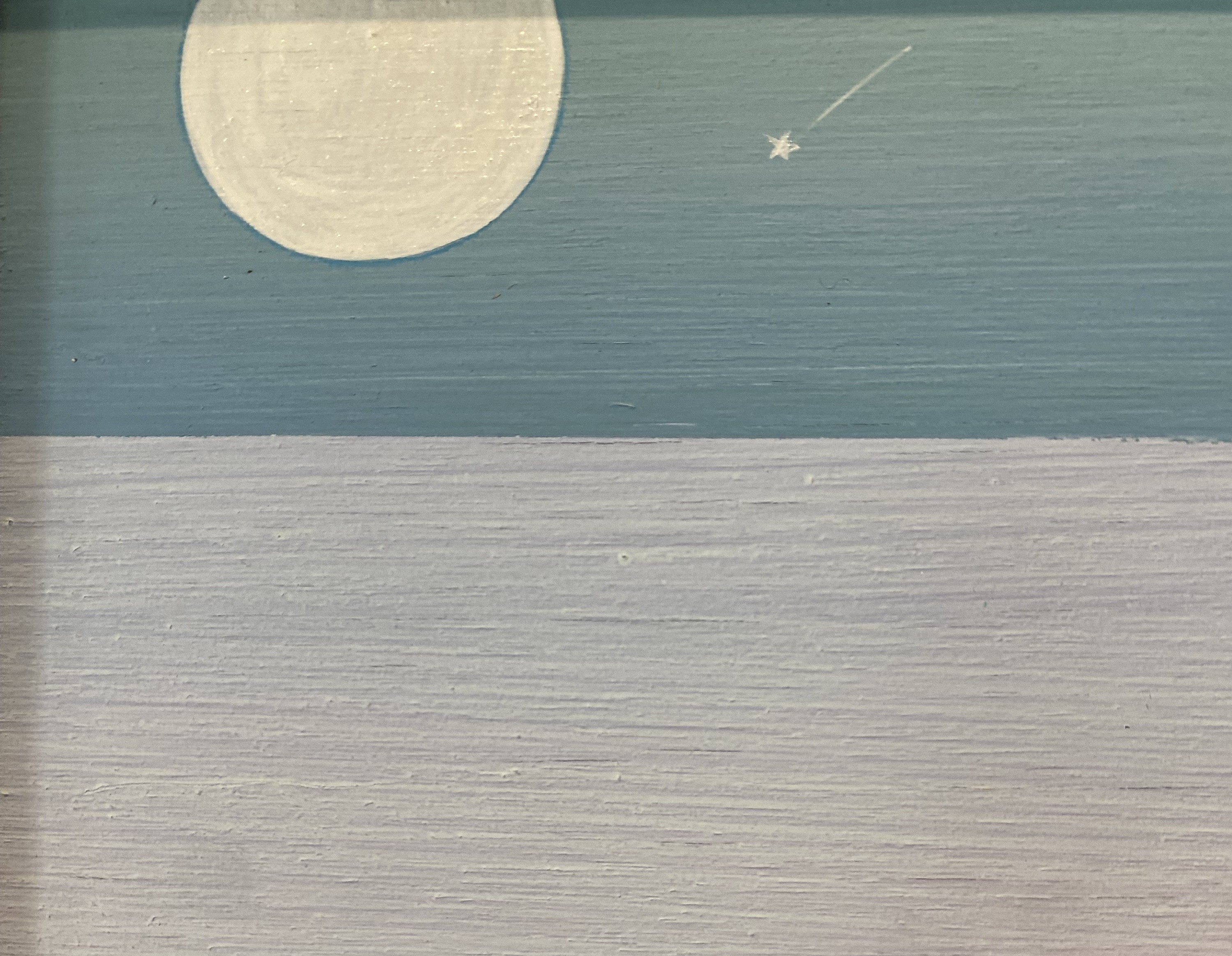 A painting of a moon and a plane flying in the sky.