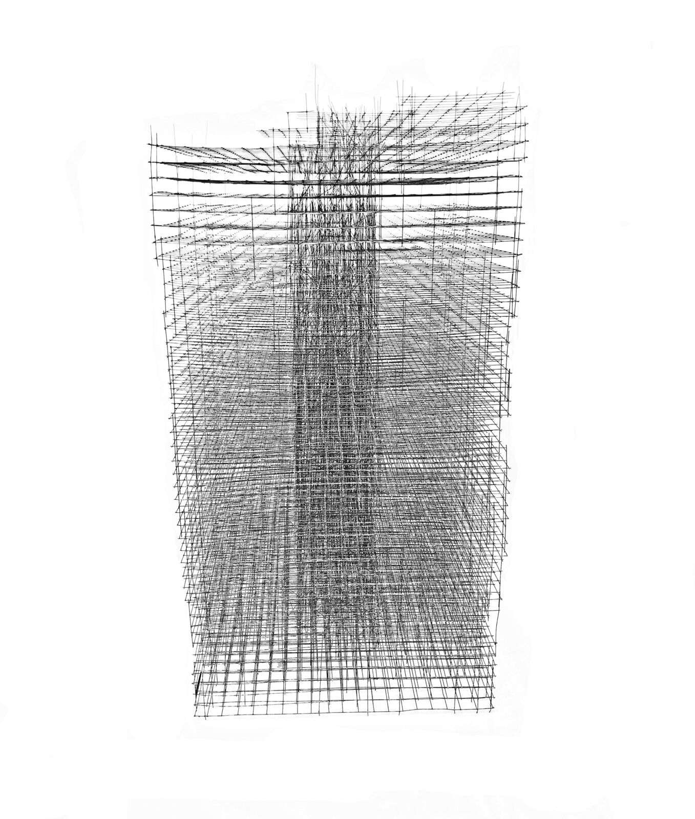 A black and white drawing of a tall building.