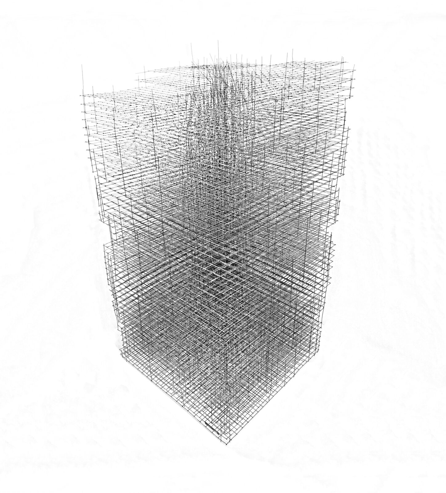 A black and white drawing of a tall building.